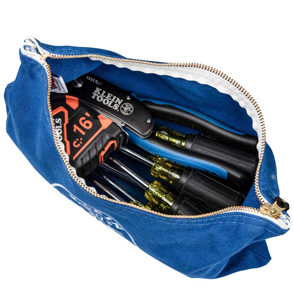 Klein Tools Zipper Bags, Canvas Tool Pouches Olive/Orange/Blue