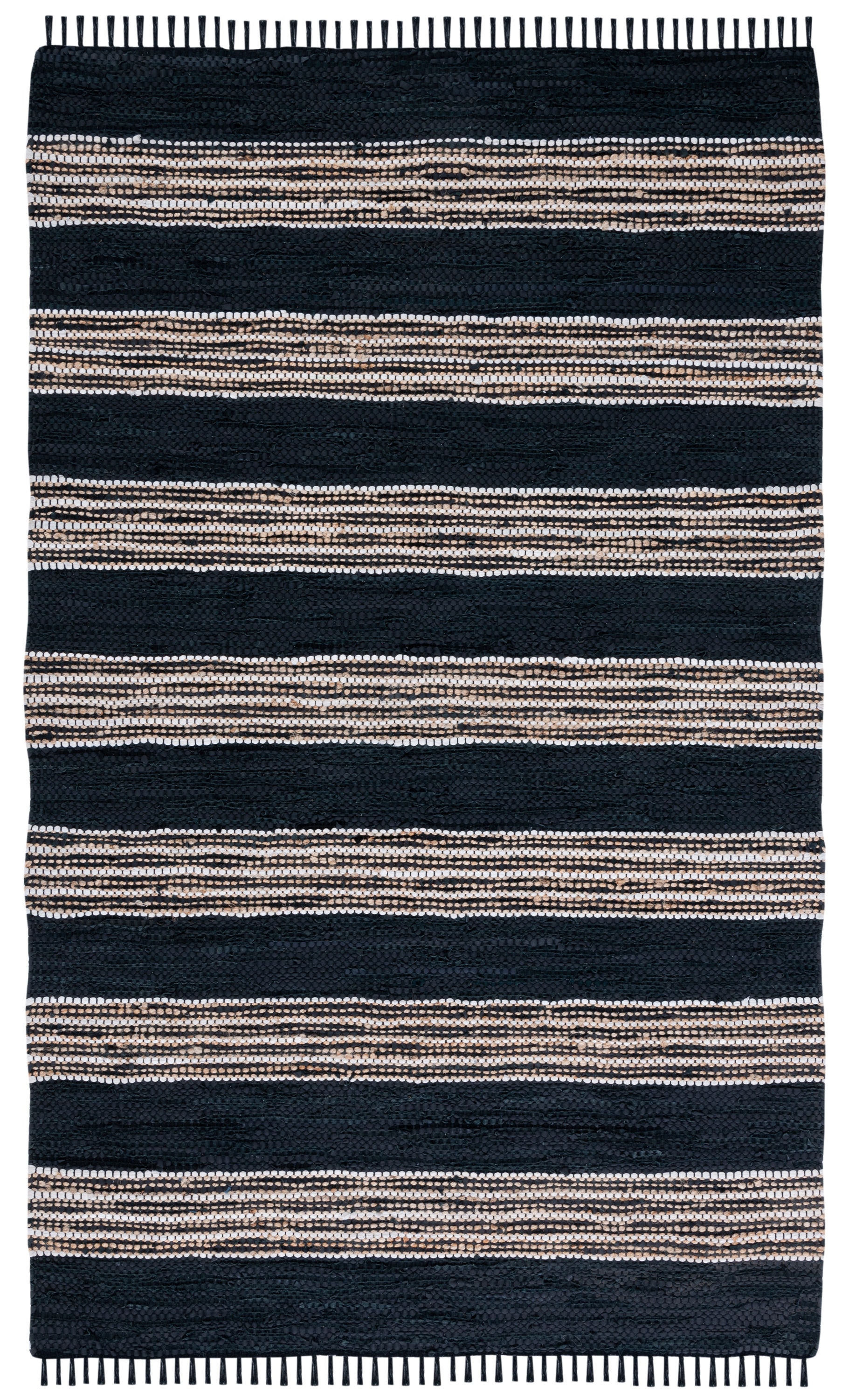 Safavieh VTL601Z-5 Vintage Leather Gilberta 5 x 8 (ft) Leather Black/Natural Rectangular Indoor Stripe Farmhouse/Cottage Area rug