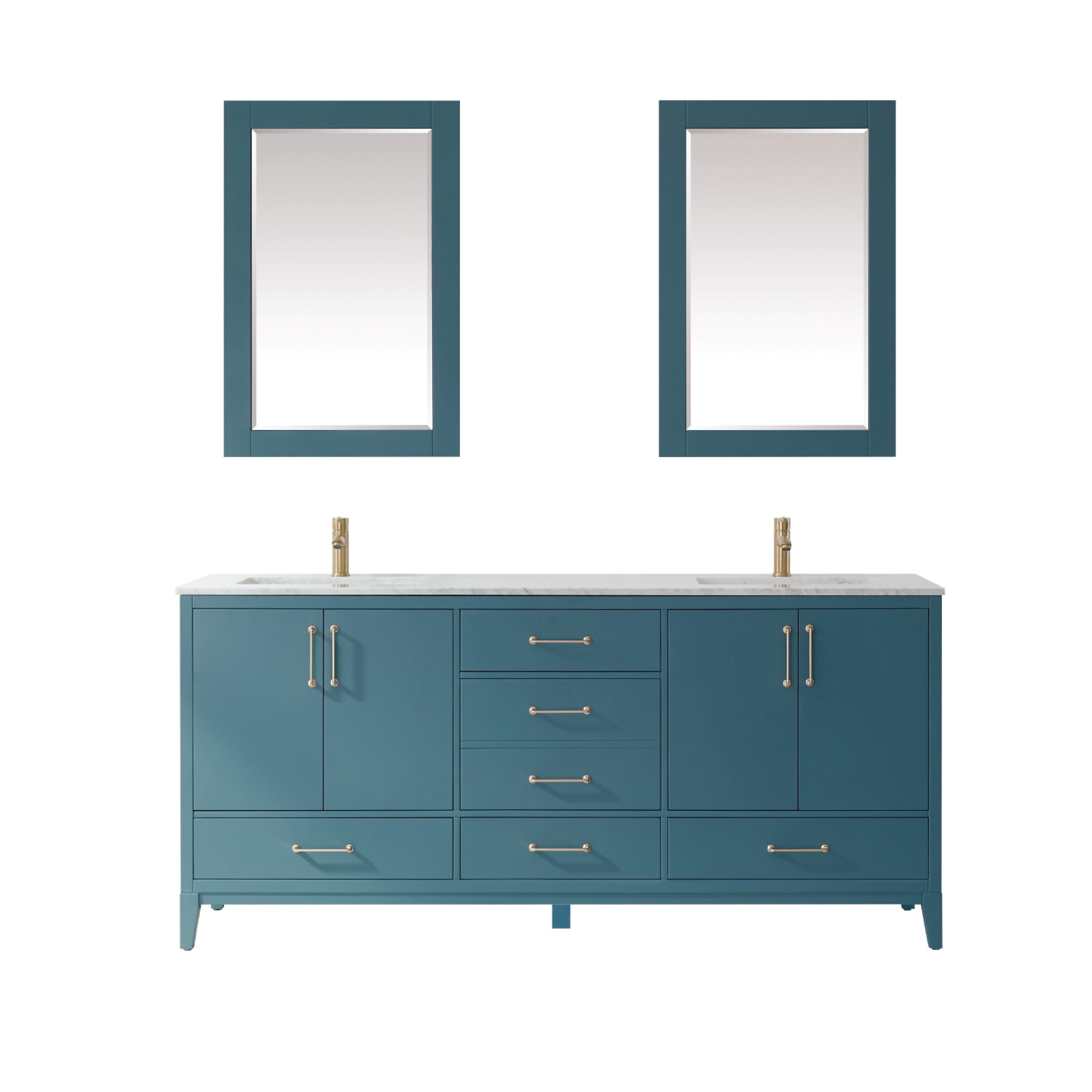 Altair 541072-RG-CA Sutton 72-in Royal Green Undermount Double sink Bathroom Vanity with Carrara White Marble Top (Mirror Included)