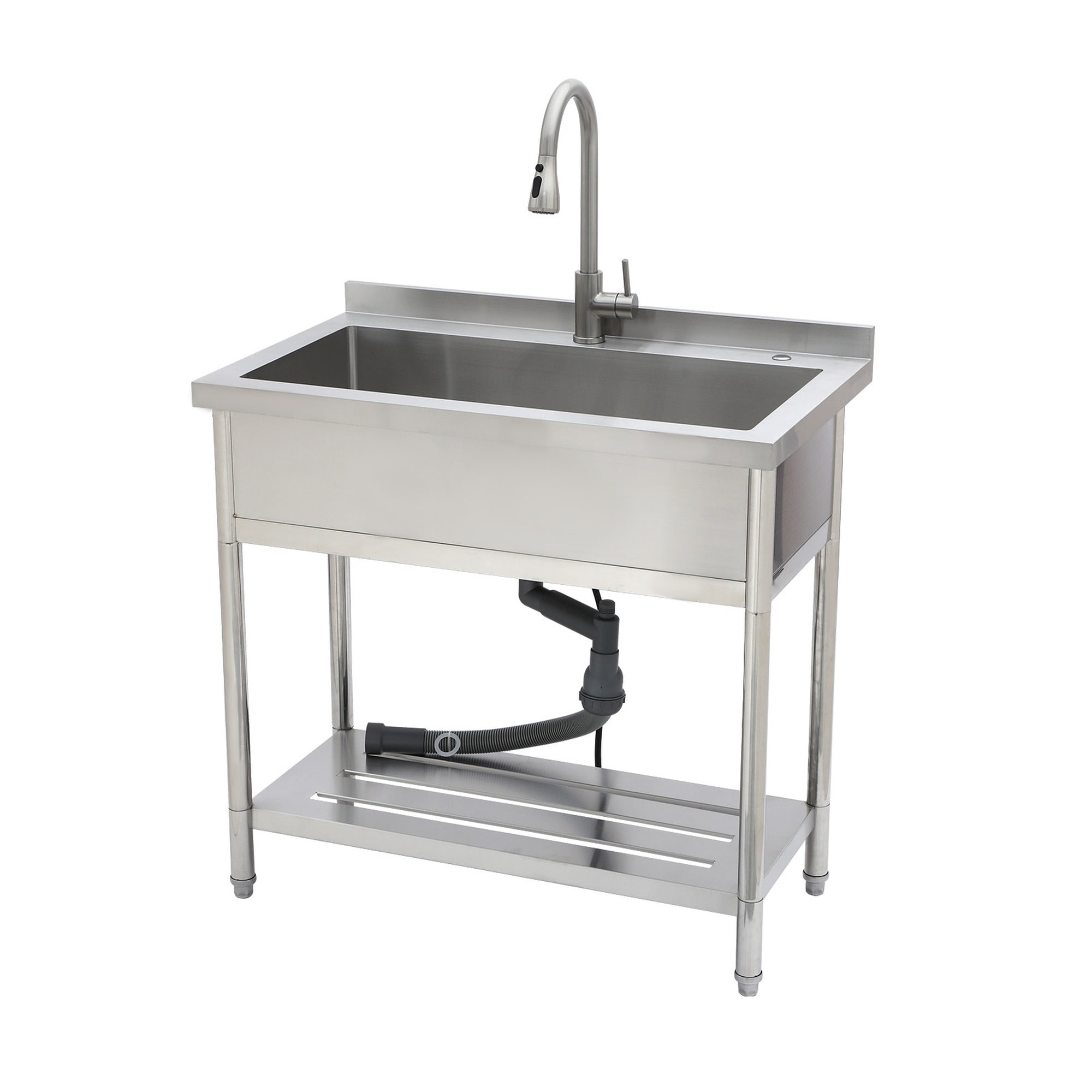 LIVACA 21 inch x 36 inch x 36 inch Brushed Nickel Stainless Steel Freestanding Utility Sink with Pull-Out Faucet