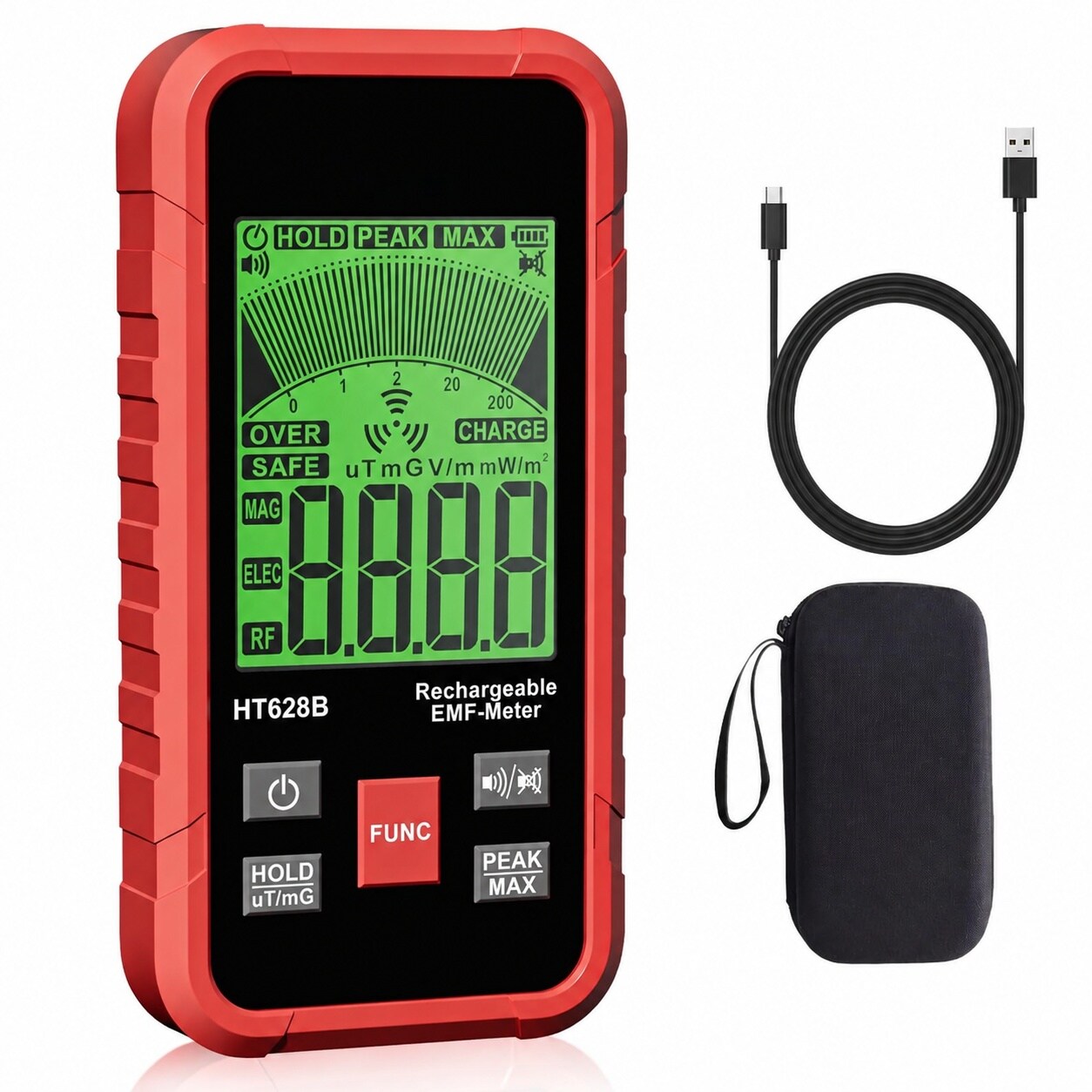 Etokfoks 3 in 1 EMF Meter 3 Signal Types RF EF MF Detector AC DC Digital Test Meter Portable Sound Light Alarm LCD #LETMO1VUP