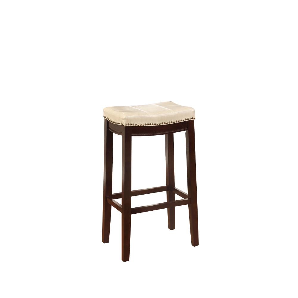 Dark Brown and Beige Faux Leather Saddle Bar Stool