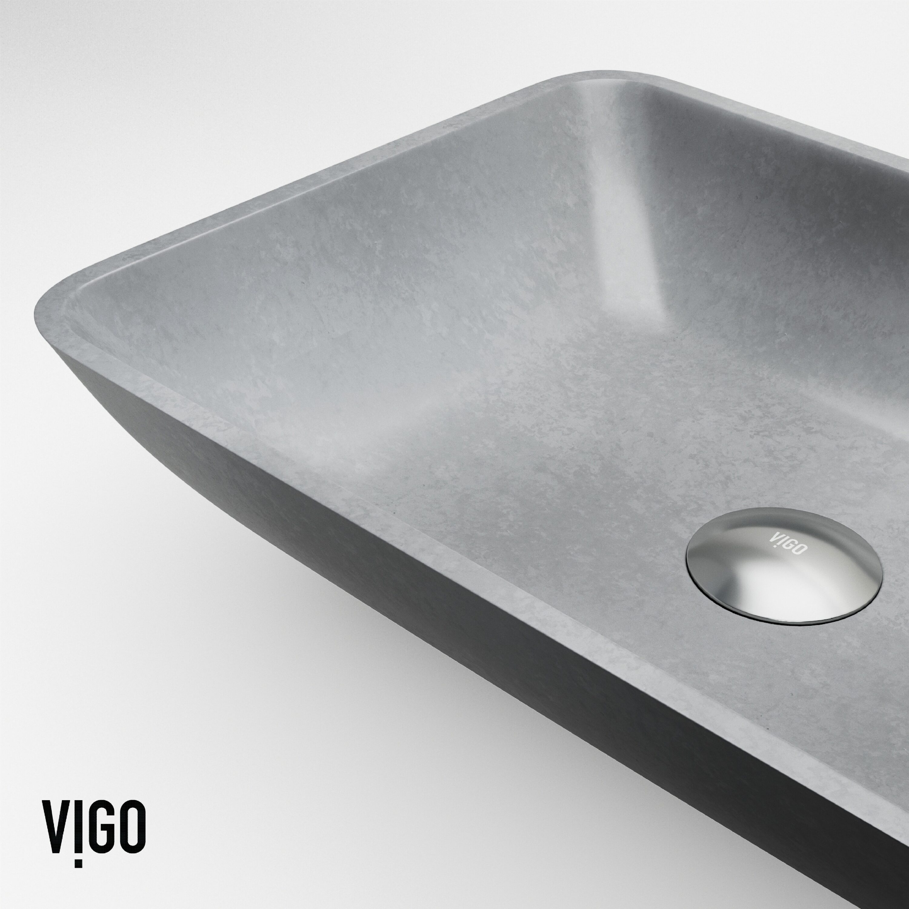 Gray Concrete Rectangular Vessel Bathroom Sink
