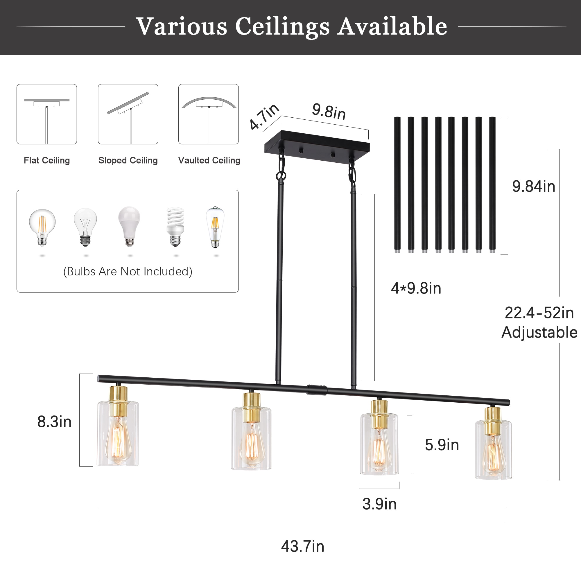 HLJYNJM D0068-4-B+BR Pendant-Lights - View #3
