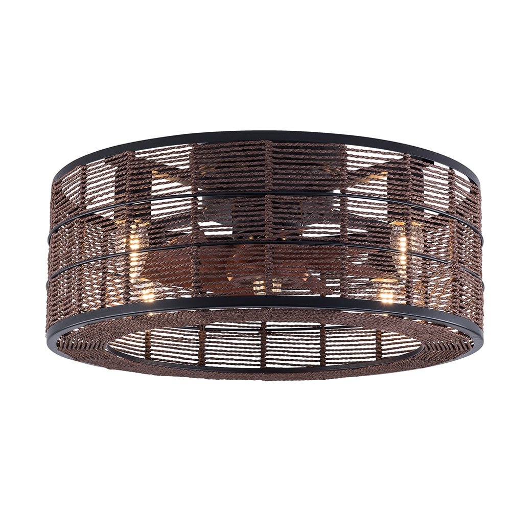 Oukaning 18-in 4-light Farmhouse Caged Hemp Rope Black Lampshade 