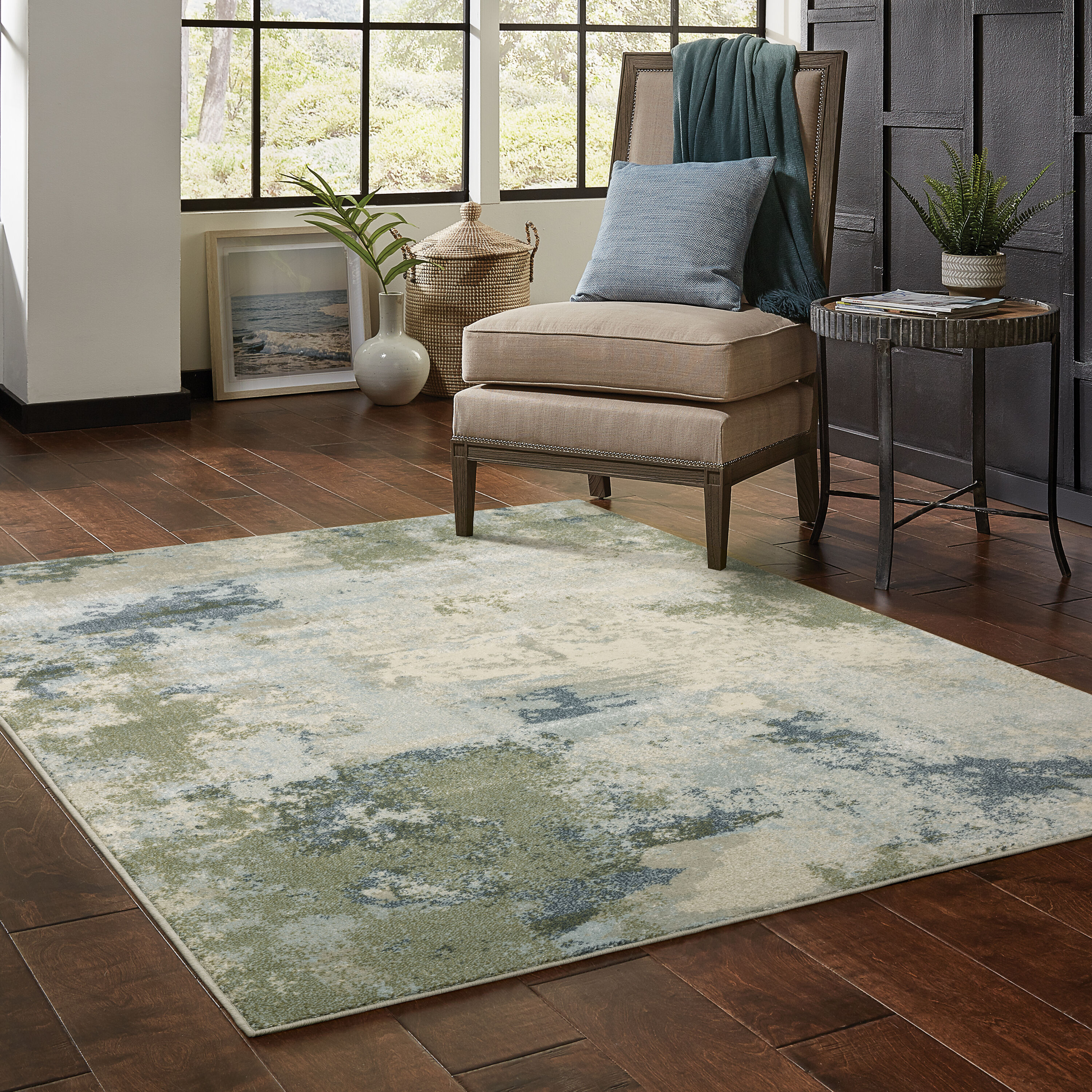 Archer Lane BR0BRAN8A4L Bales 3 x 5 (ft) Polypropylene Blue Rectangular Indoor Abstract Global Area rug