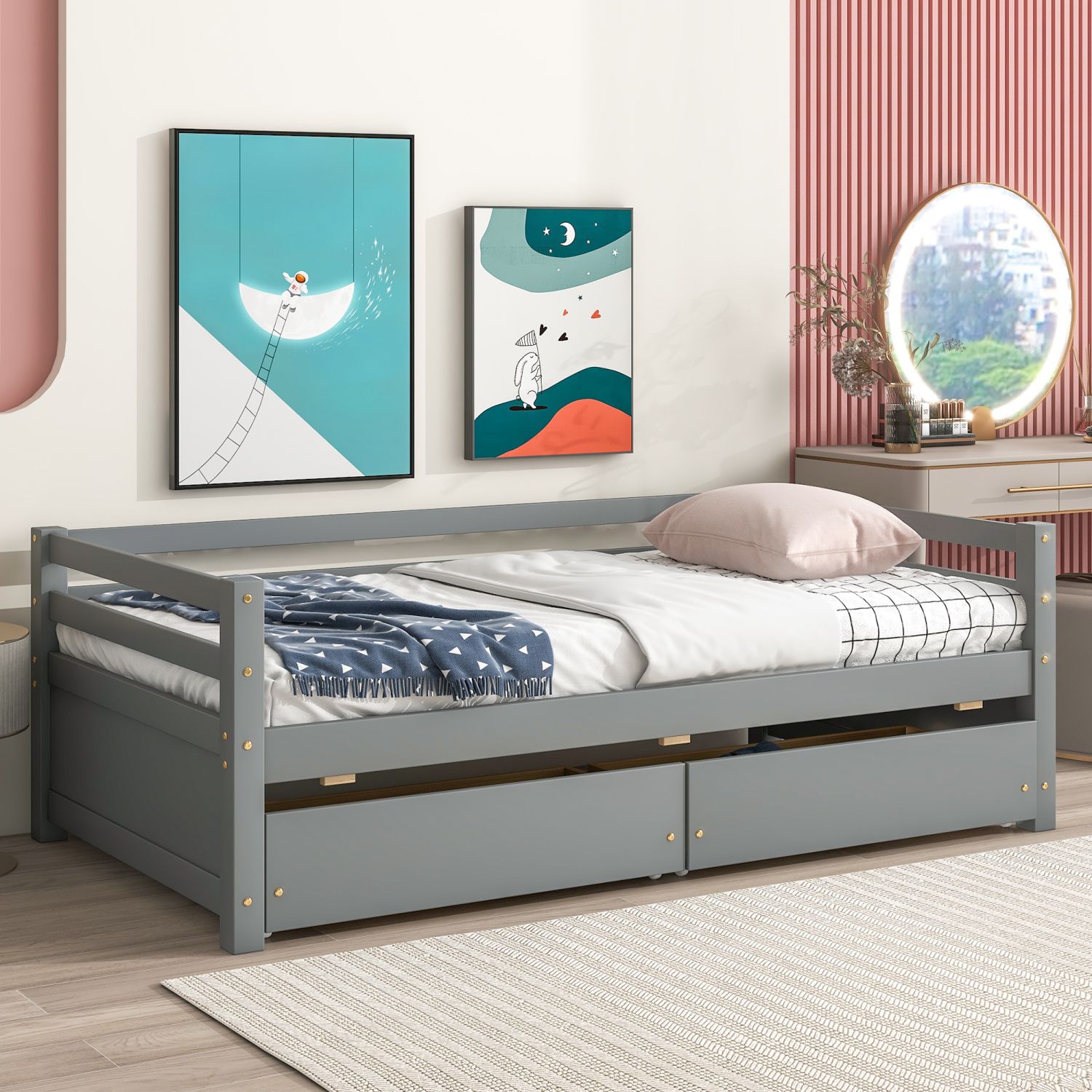 JASMODER W50450914 Gray Twin Composite Platform Bed with Storage