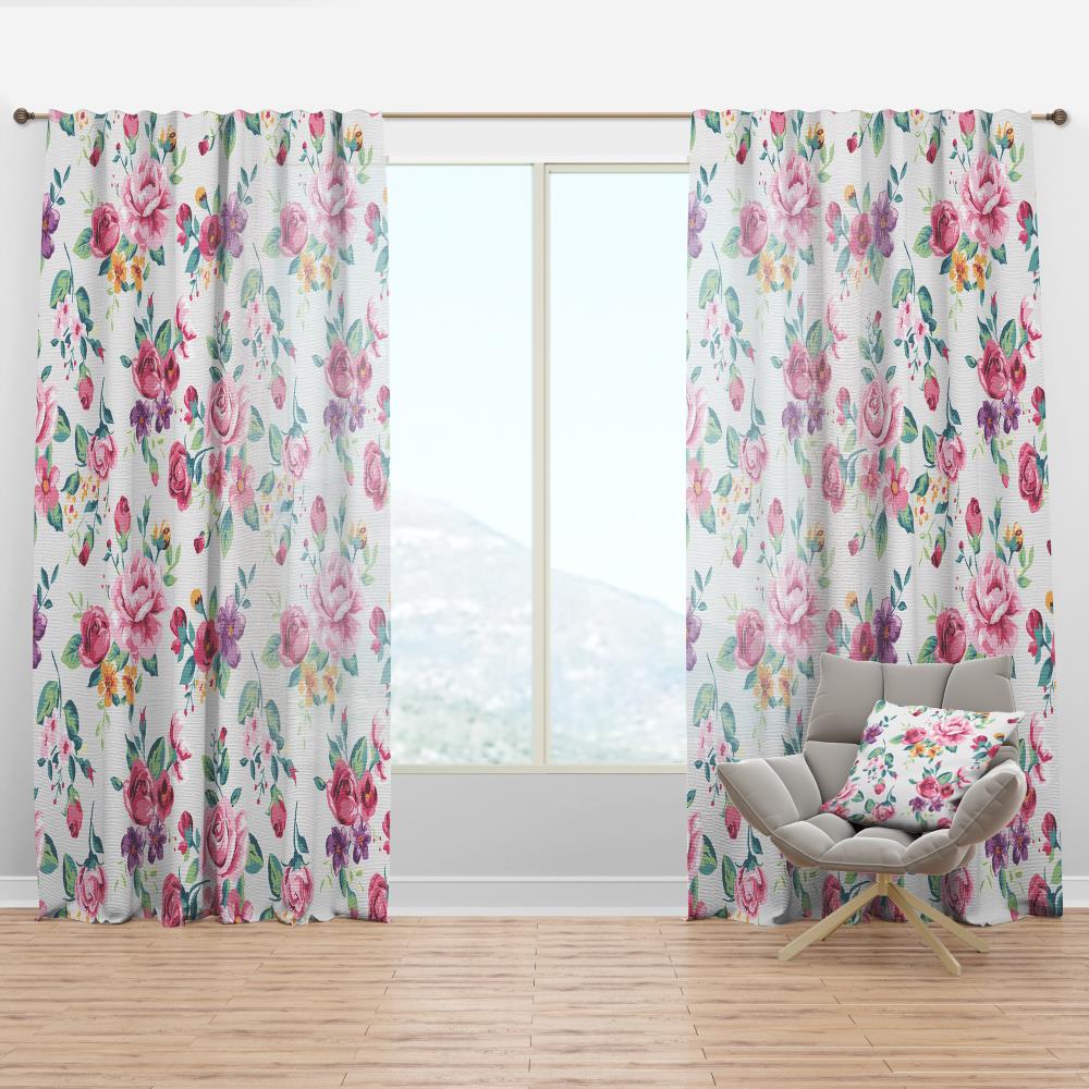 Designart CTN19226-52-84 84-Inches Pink Floral Room darkening Thermal lined Rod pocket Single curtain panel