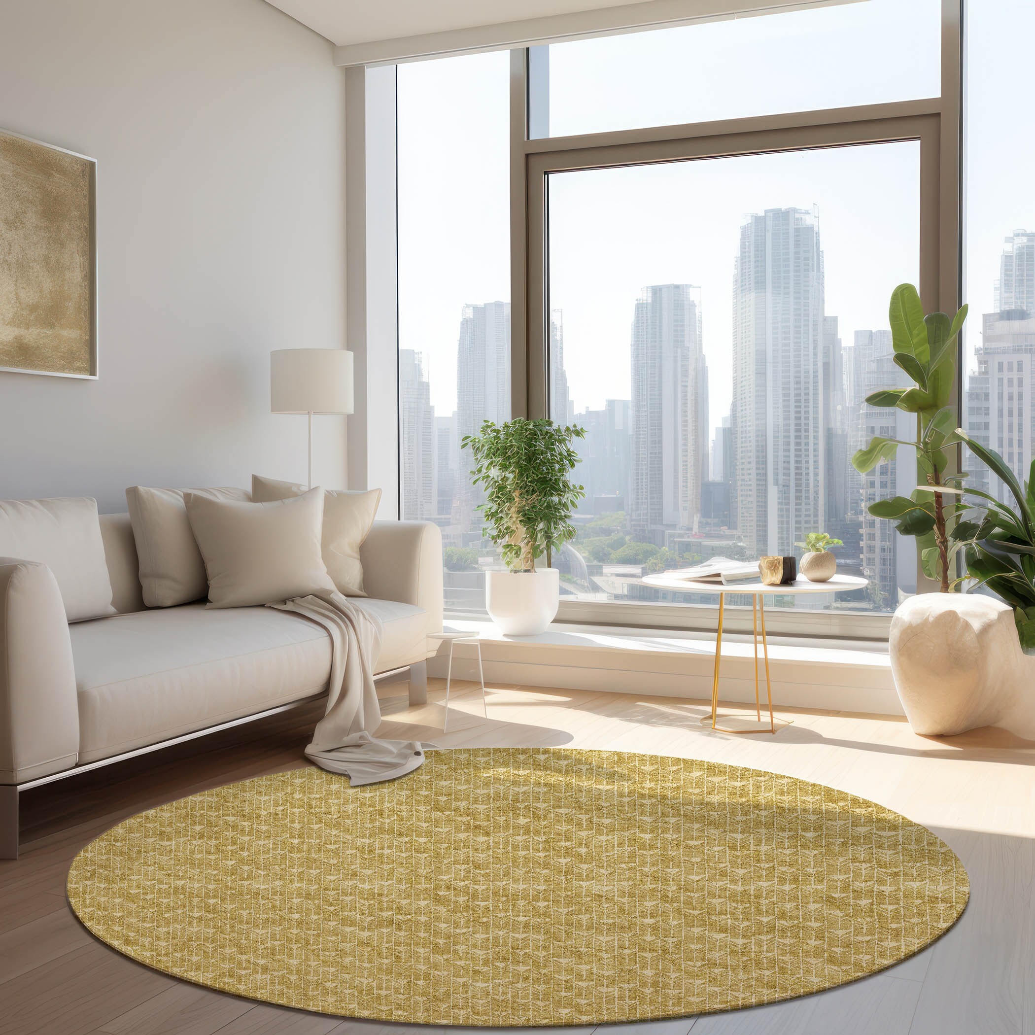 Addison Rugs ACN514GO8RO Chantille ACN514GO 8 x 8 (ft) Polyester Gold Round Indoor/Outdoor Abstract Machine washable Area rug