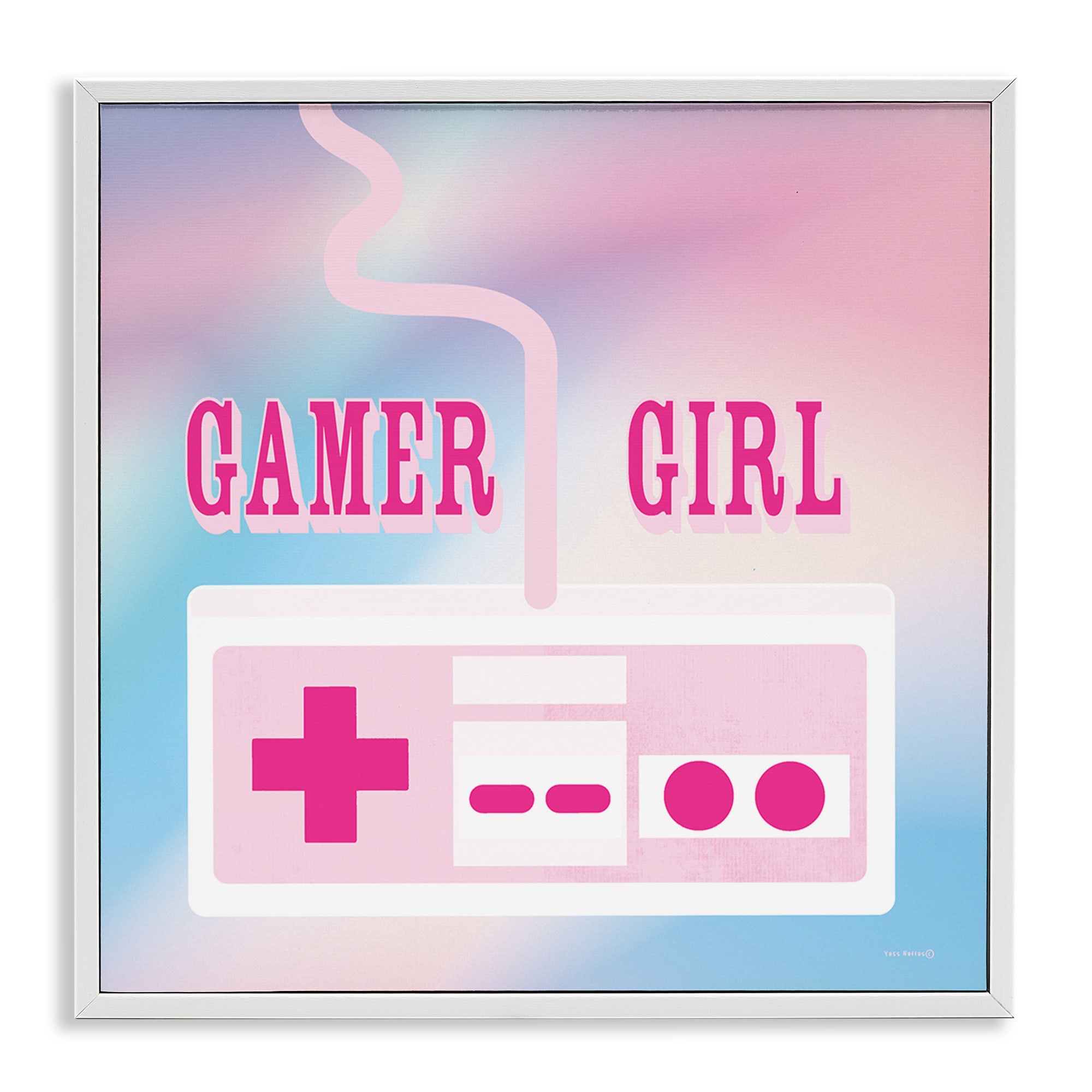 Stupell Industries BS-711-WFR-24X24 Pastel Gamer Girl Controller White Framed Giclee Art By Yass Naffas Designs 24 x 24