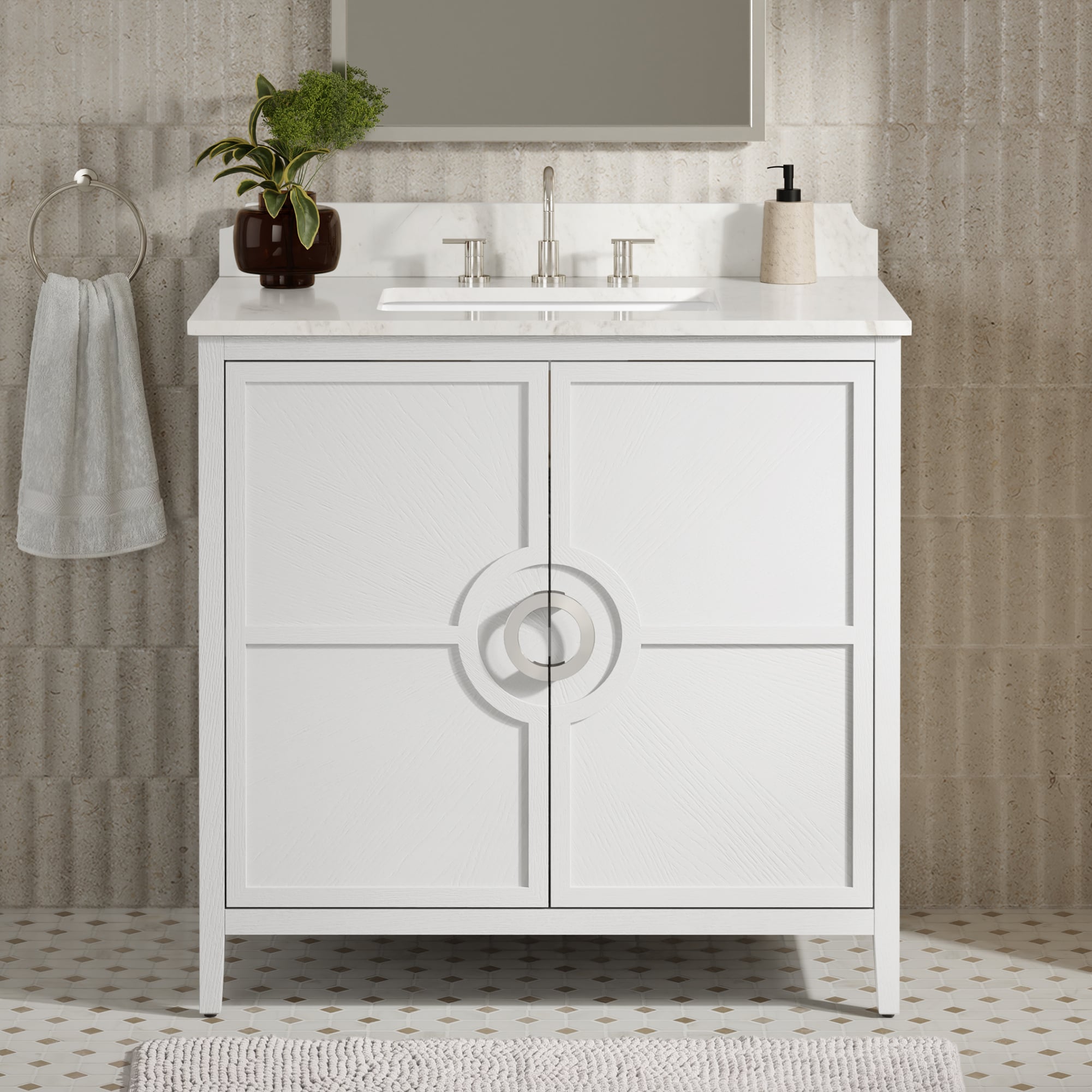 allen + roth Wakehurst Bathroom Vanity with Carrara Drift Quartz Top (Fully Assembled)