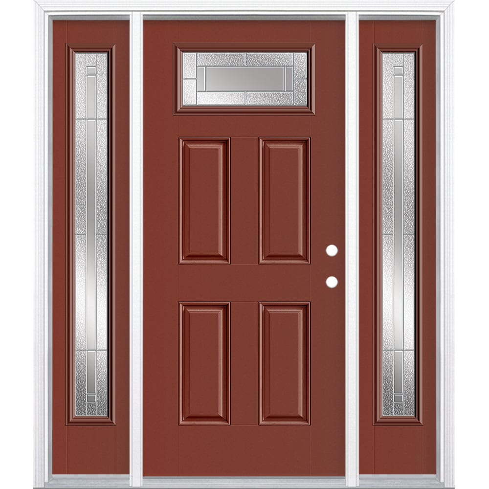 Masonite 3420051 Focus 64-in x 80-in x 4-9/16-in Fiberglass 1/4 lite Left-hand inswing Foxtail Painted Prehung Front Door with Sidelights with Brickmould Insulating core