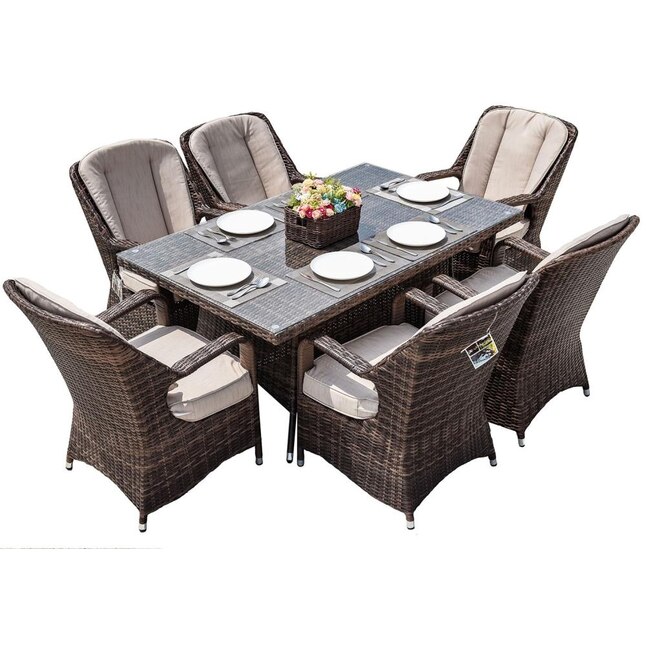 Direct Wicker Waverly 7 Piece Brown, Wicker Rattan Dining Table And Chairs