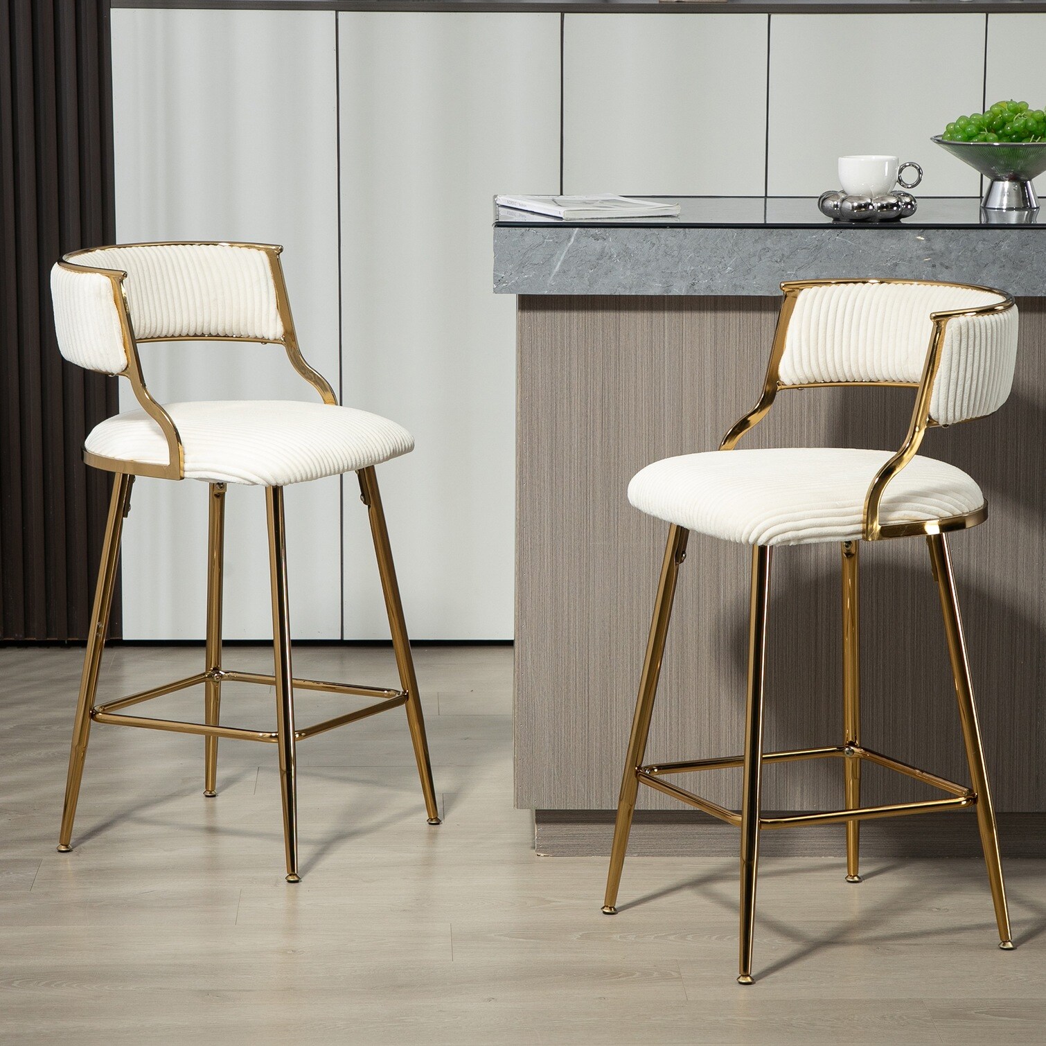 chillscreamni Metal Frame Counter Stool in Beige 18.7 x 19.3 x 35 in ...