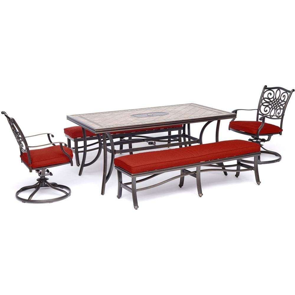 Hanover MONDN5PCSW2BN-RED Monaco 5-Piece Red Patio Dining Set with Red Cushions