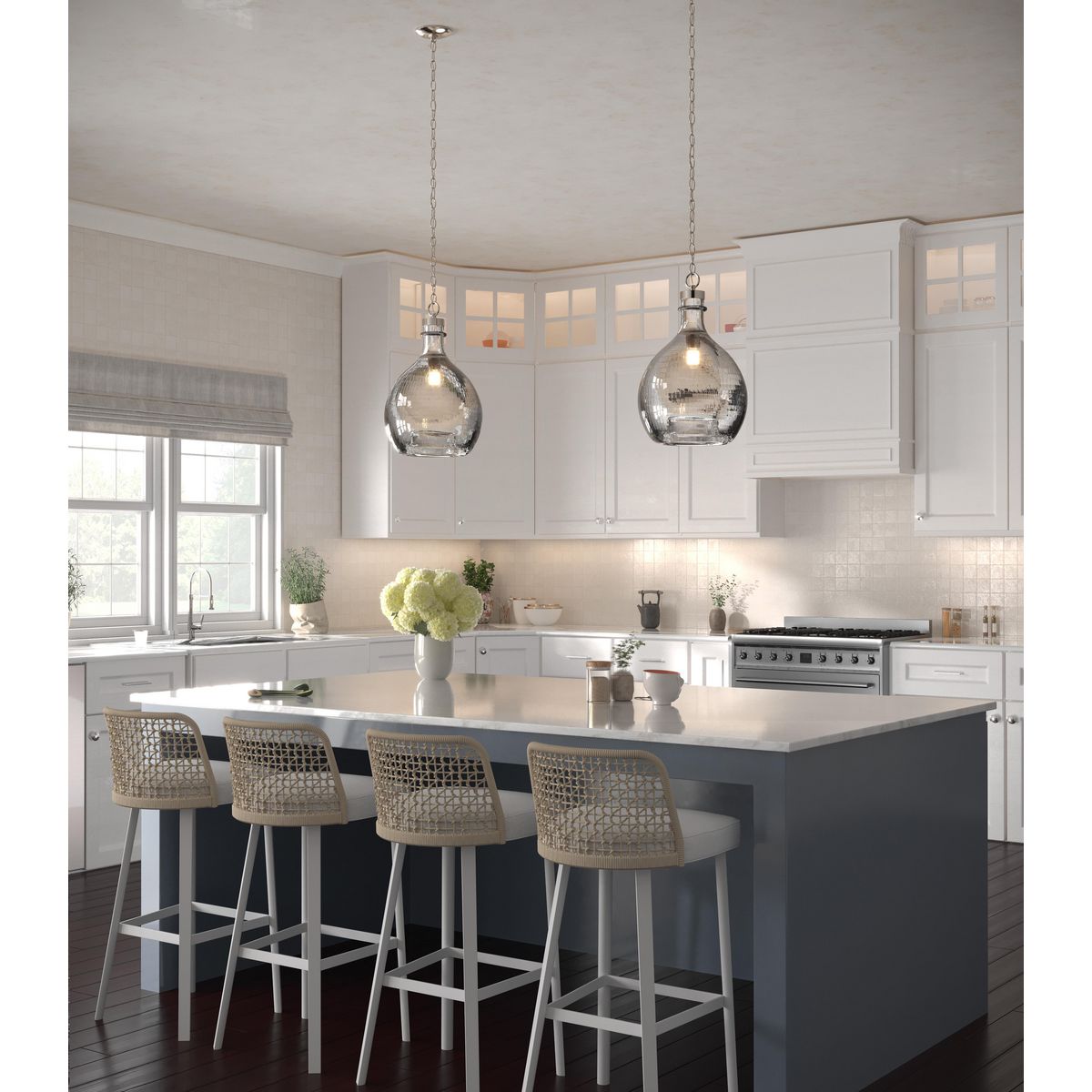 Zin Rustic Farmhouse 21.5" Brushed Nickel & Clear Glass Pendant Light