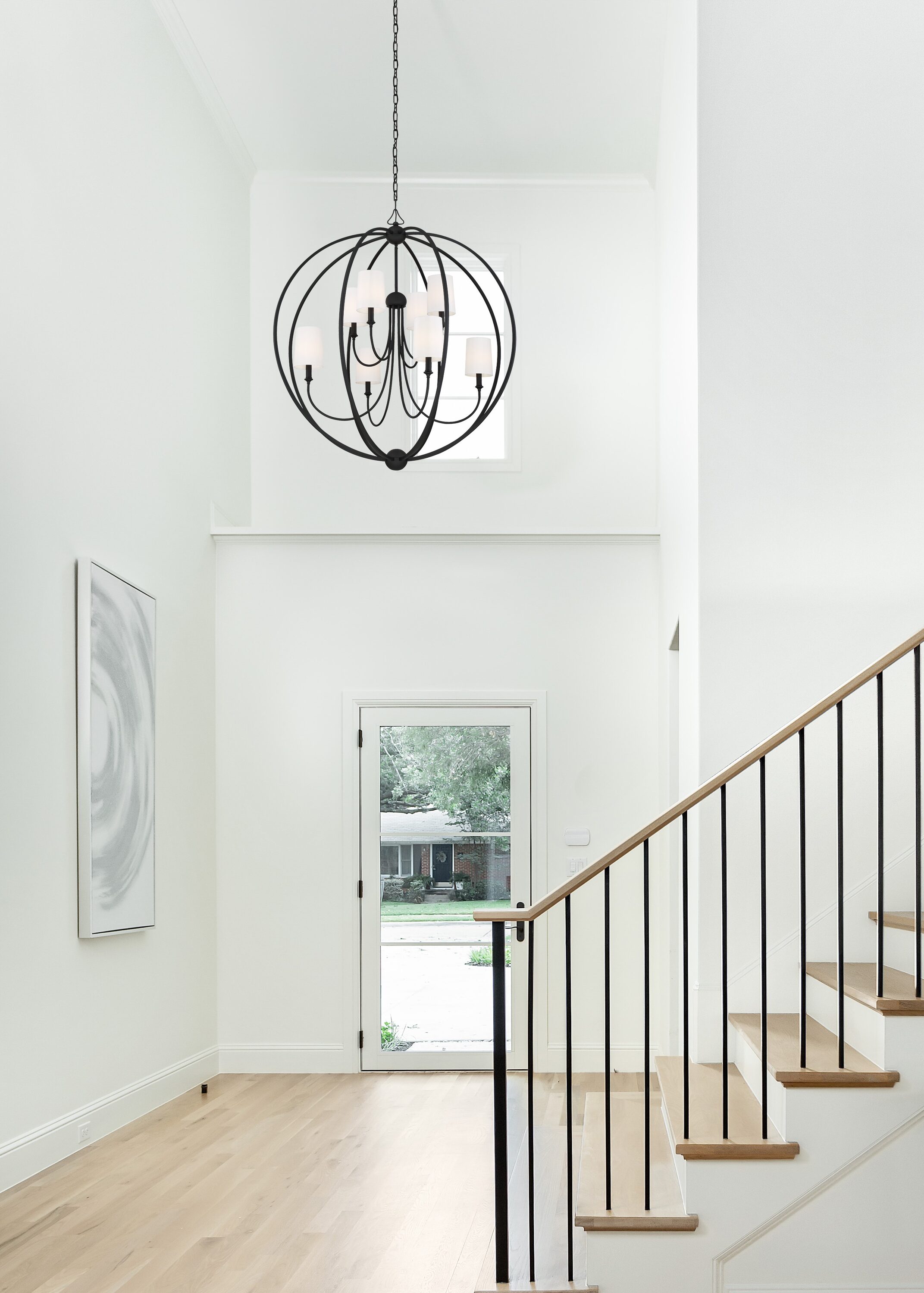 Sylvan Black Forged 8-Light Chandelier with Ivory Silk Shades