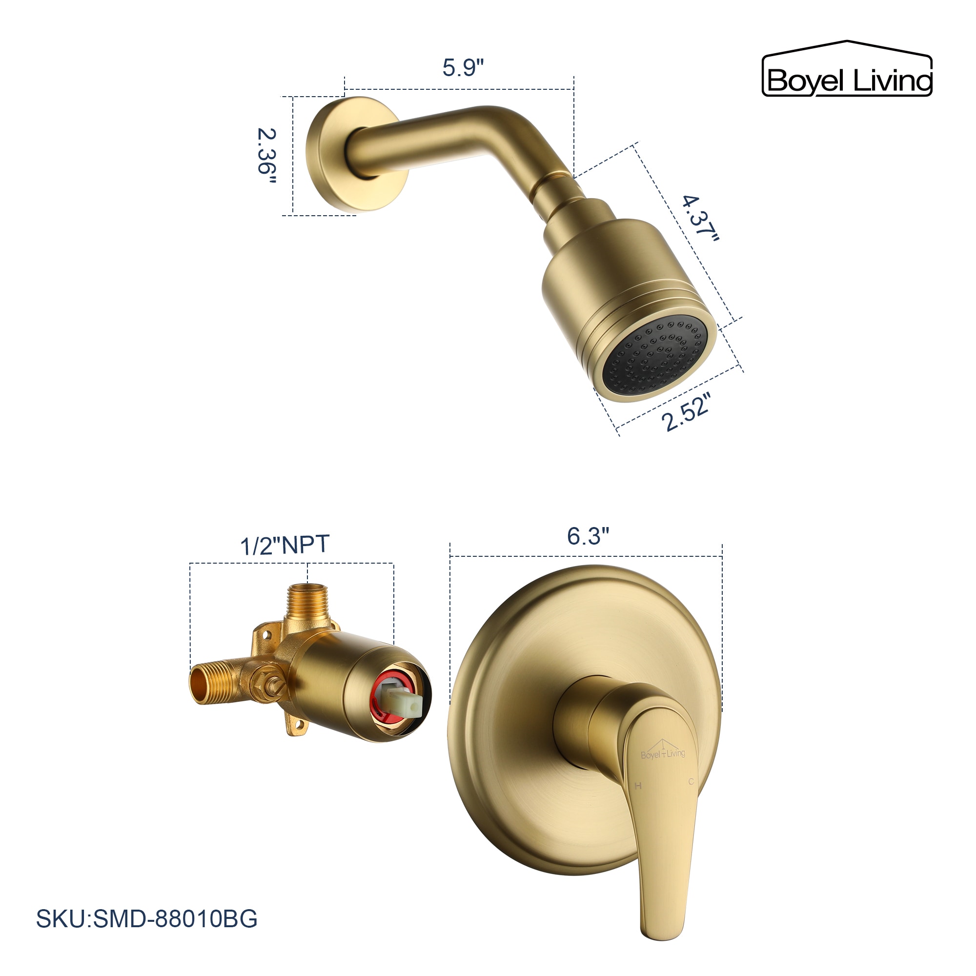 Clihome SMD-88010BG Showerhead-Bar-Panels - View #5