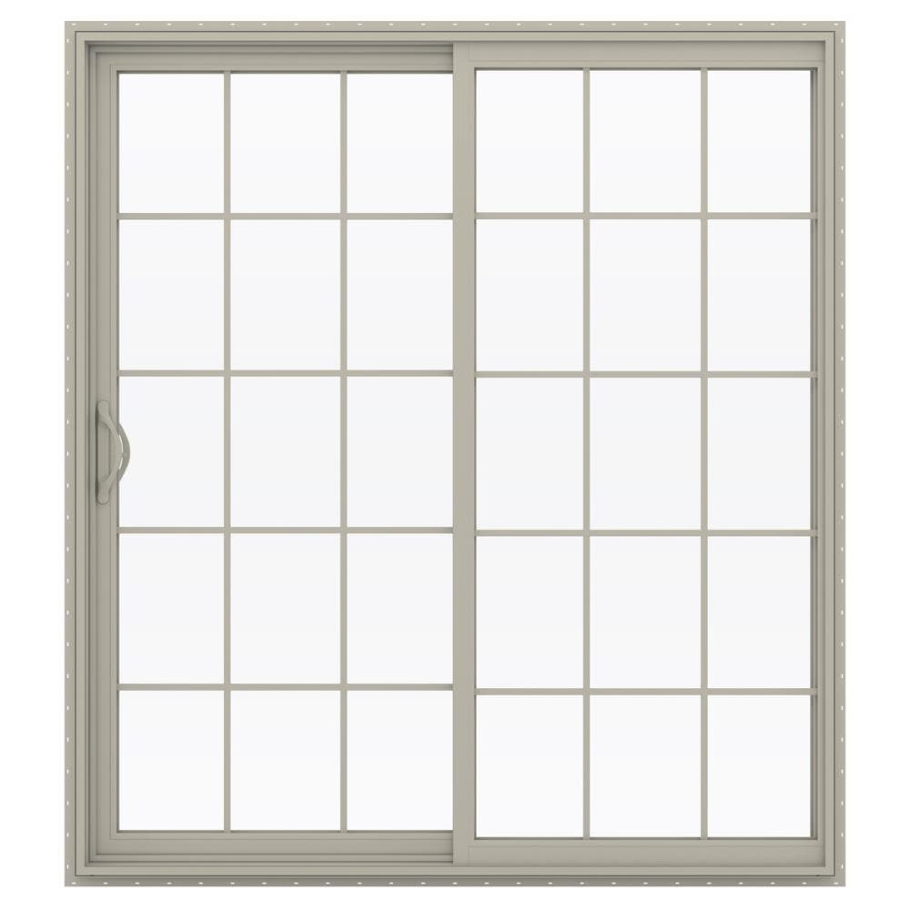 JELD-WEN 72-in x 80-in x 4-9/16-in Jamb Low-e Argon Grilles Between The Glass Desert Sand Vinyl Sliding Left-Hand Sliding Double Patio Door Screen -  LOWOLJW181500083