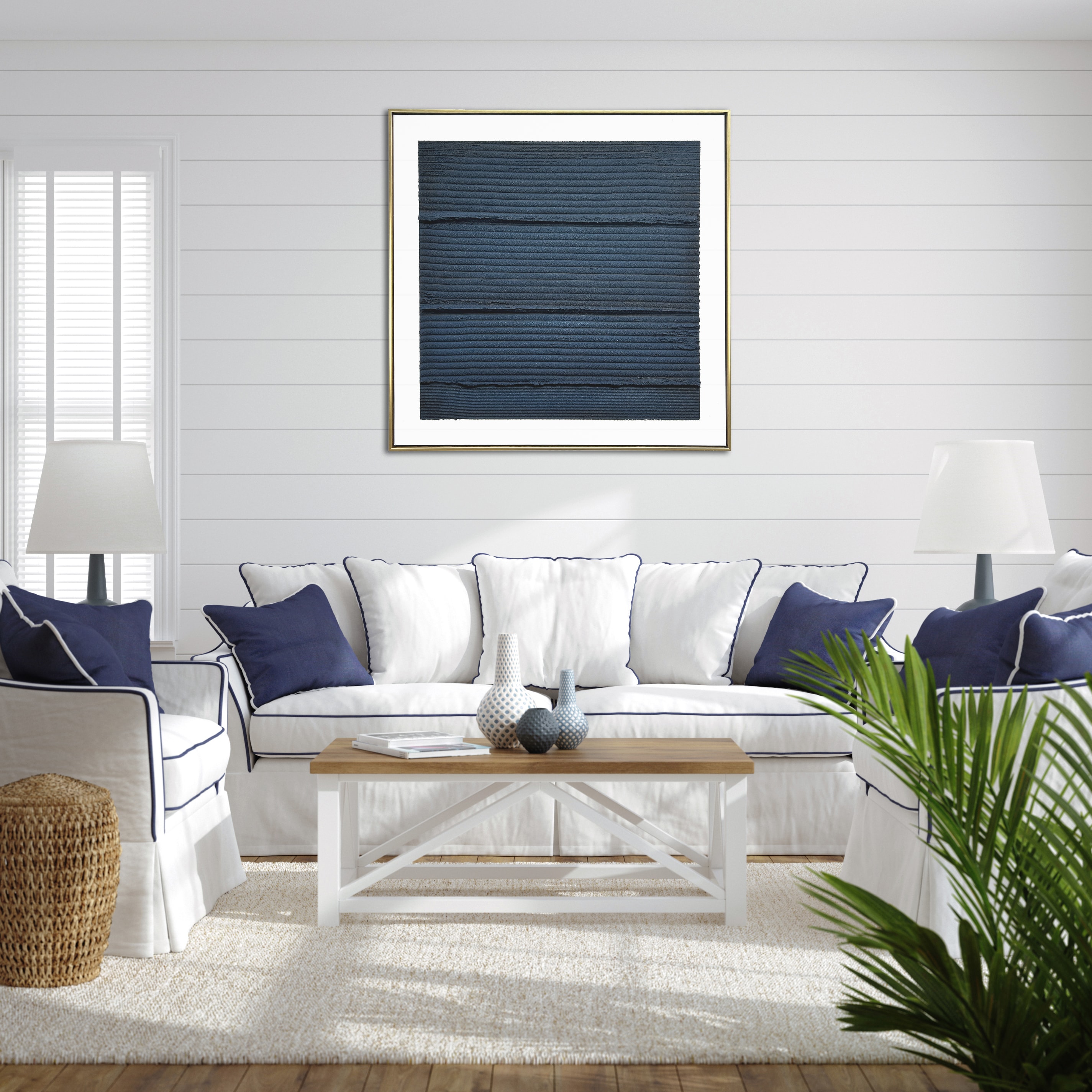 Midnight Waves 30" Square Blue and White Canvas Print