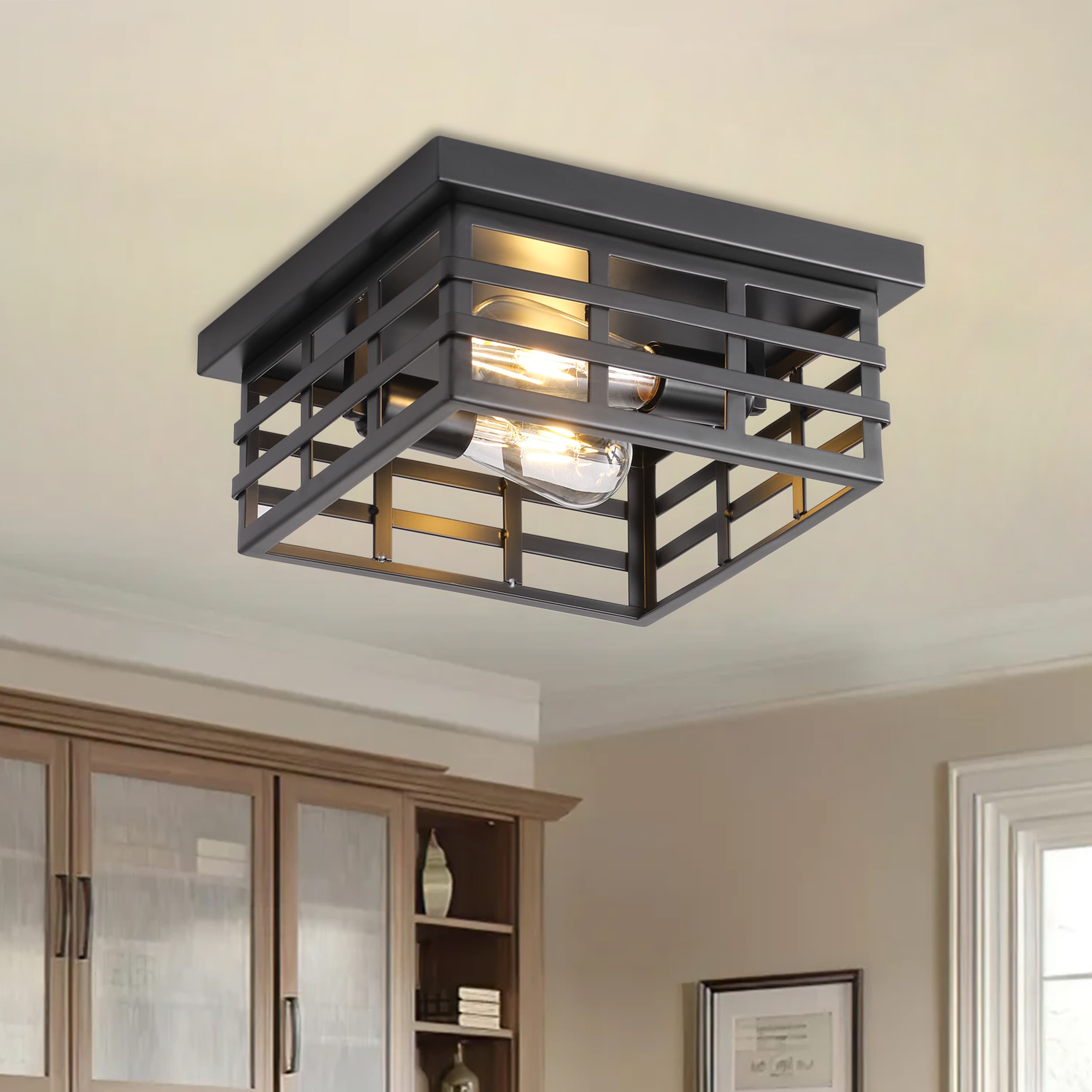 Aiwen C-NW-2352 2 -Light 11.81-in Black Flush Mount Light