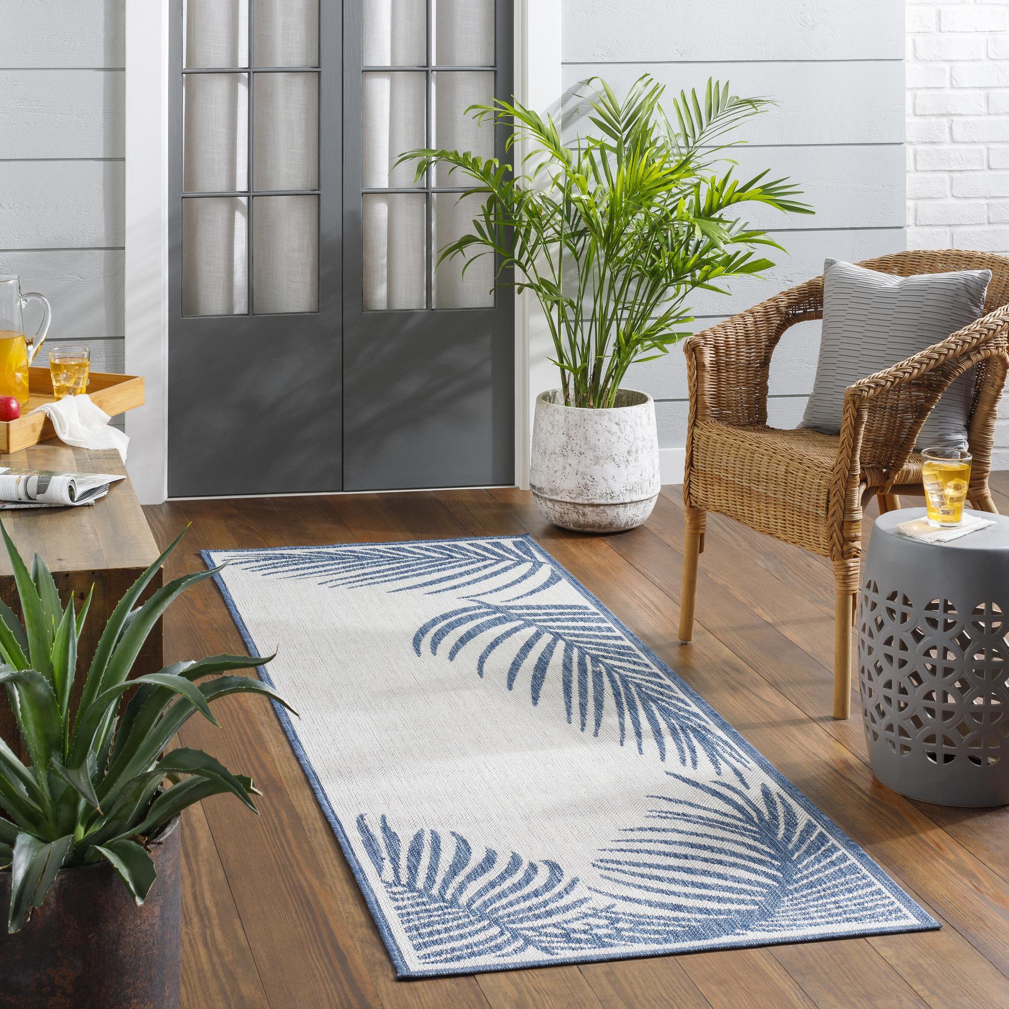 Livabliss LBH2354-2773 Long Beach 3 x 8 (ft) Polypropylene Gray/Blue Rectangular Outdoor Floral/Botanical Coastal Runner rug