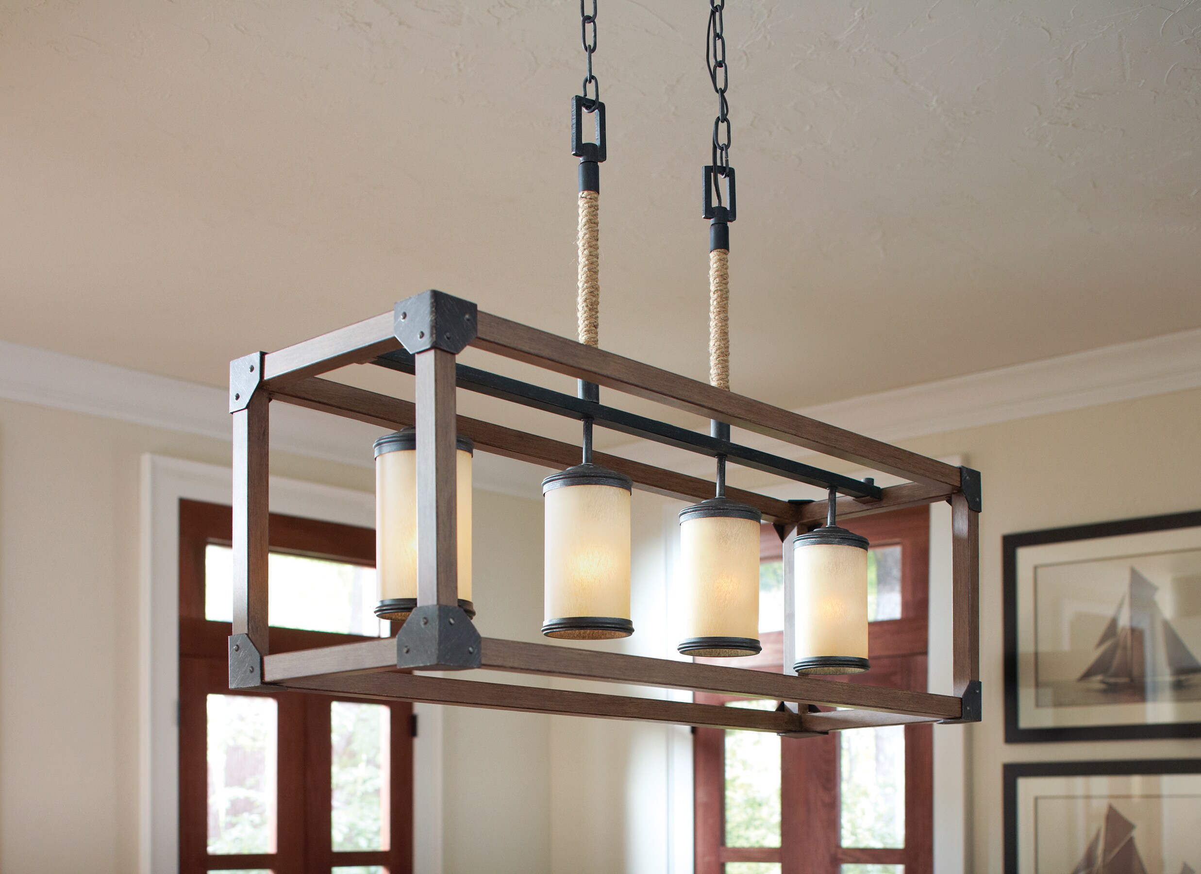 Stardust Finish Four-Light Island Pendant with Creme Parchment Glass