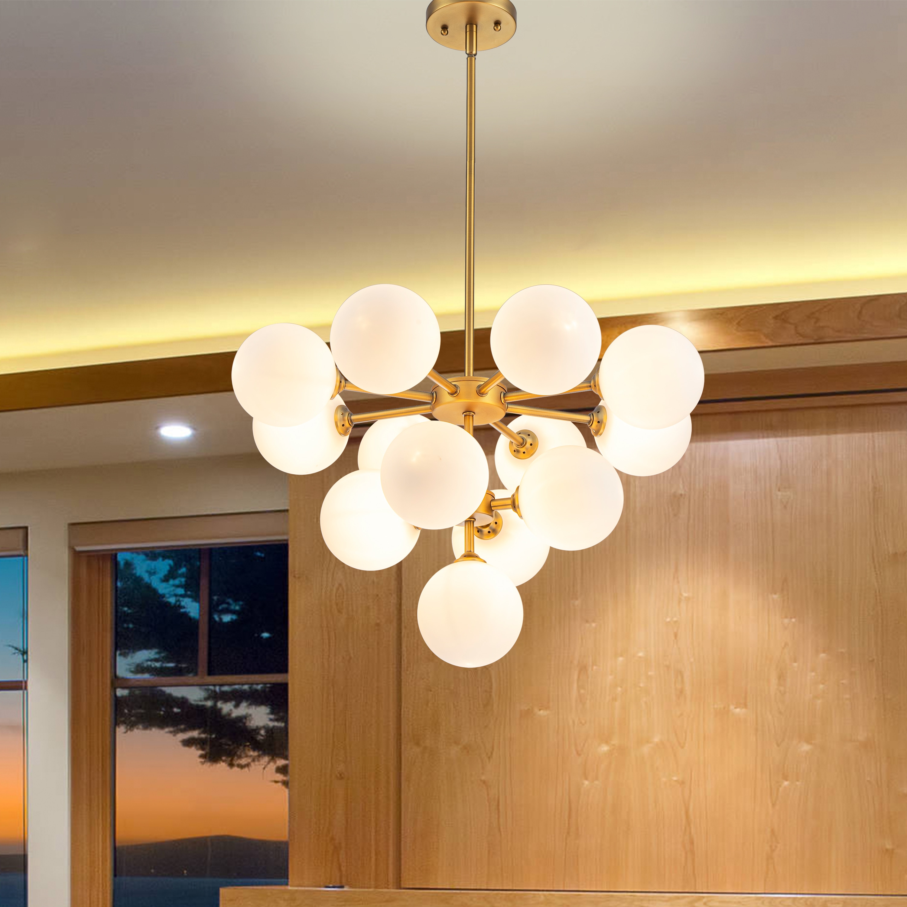 C Cattleya LCA2543-JUN-CH 13 -Light Brushed Gold Mid-century For Use in Bedrooms, Dining Rooms, Foyers, Kitchens, Living Rooms Chandelier