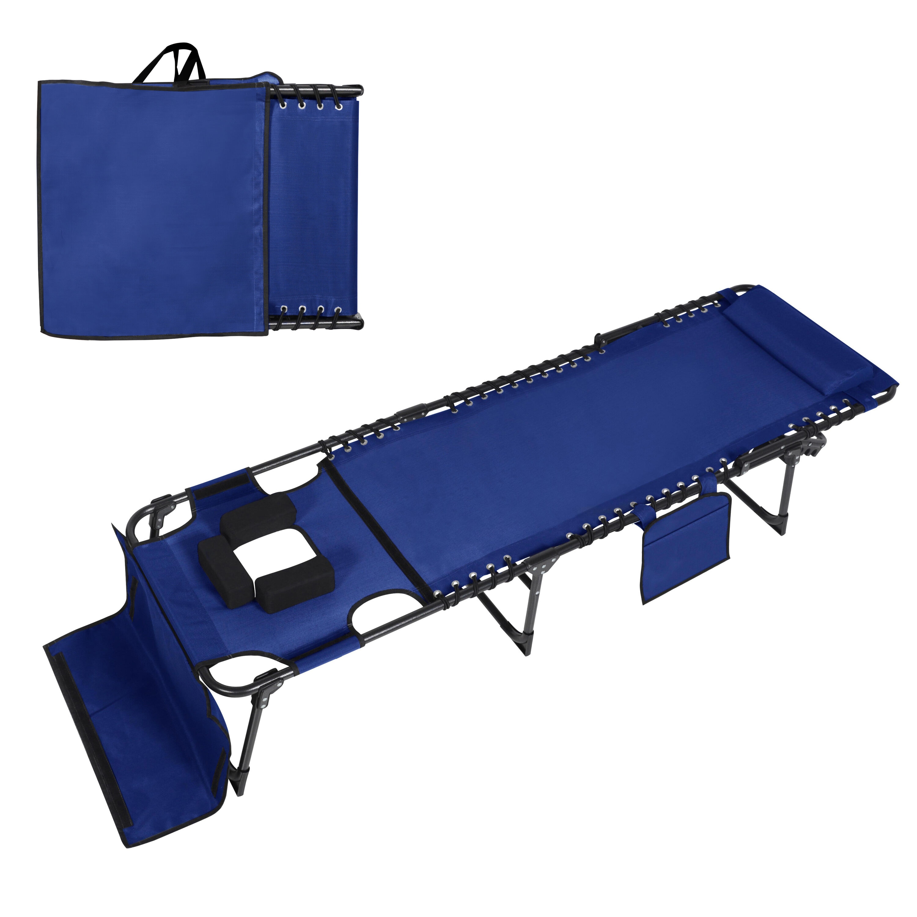 VEIKOUS - Stackable Blue Steel Frame Stationary Chaise Lounge Chair with Blue Sling Seat