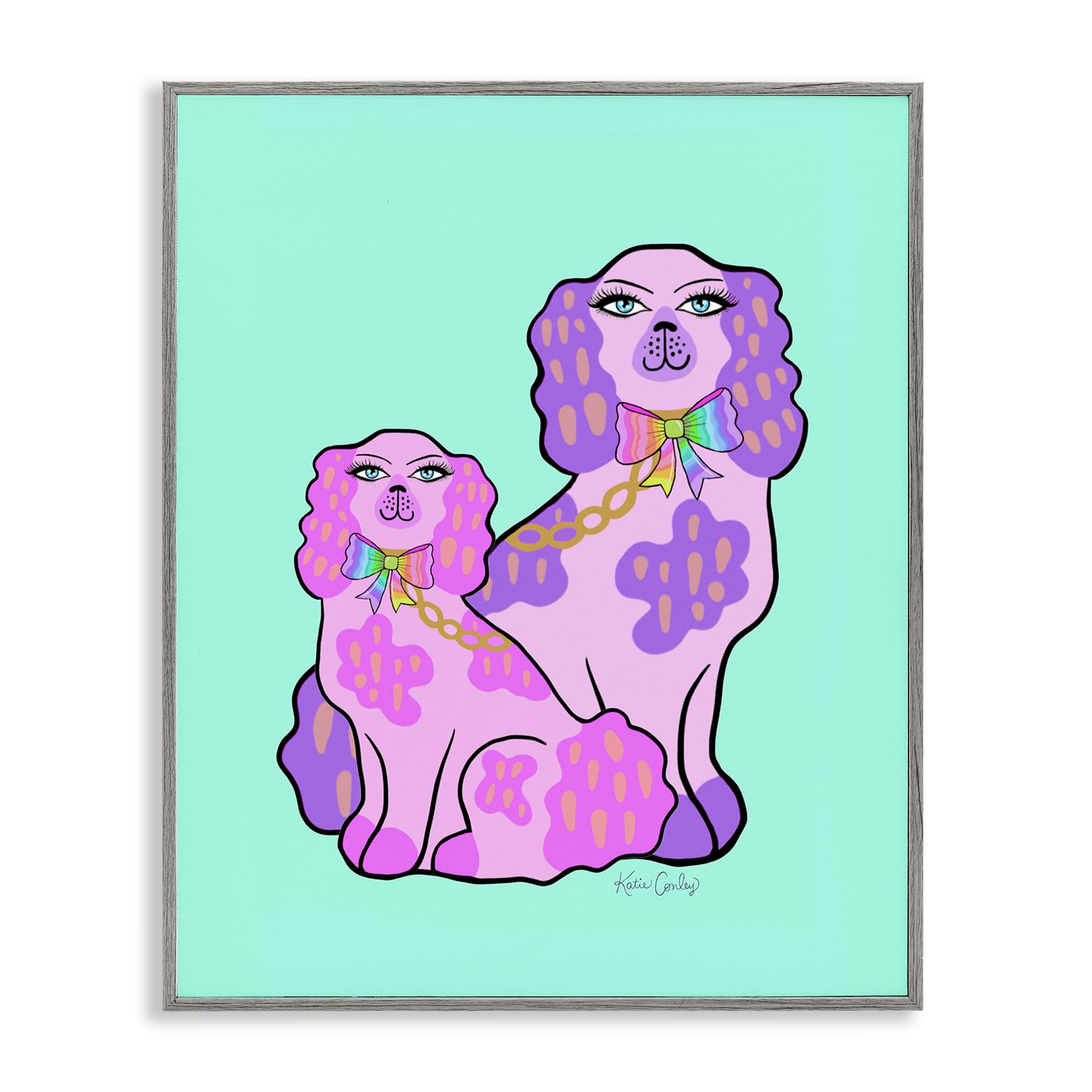 Stupell Industries BS-753-GFF-11X14 Funky Glam Dogs on Turquoise Gray Framed Giclee Art By Katie Conley 11 x 14