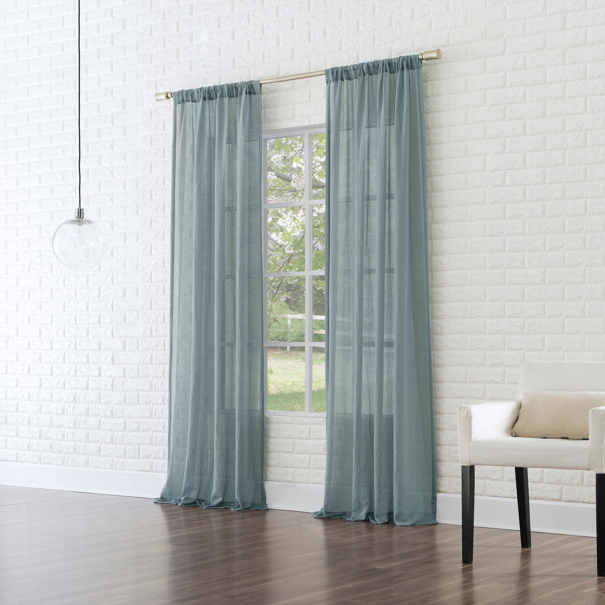 Harbor Blue 95" Sheer Polyester Rod Pocket Curtain Panel