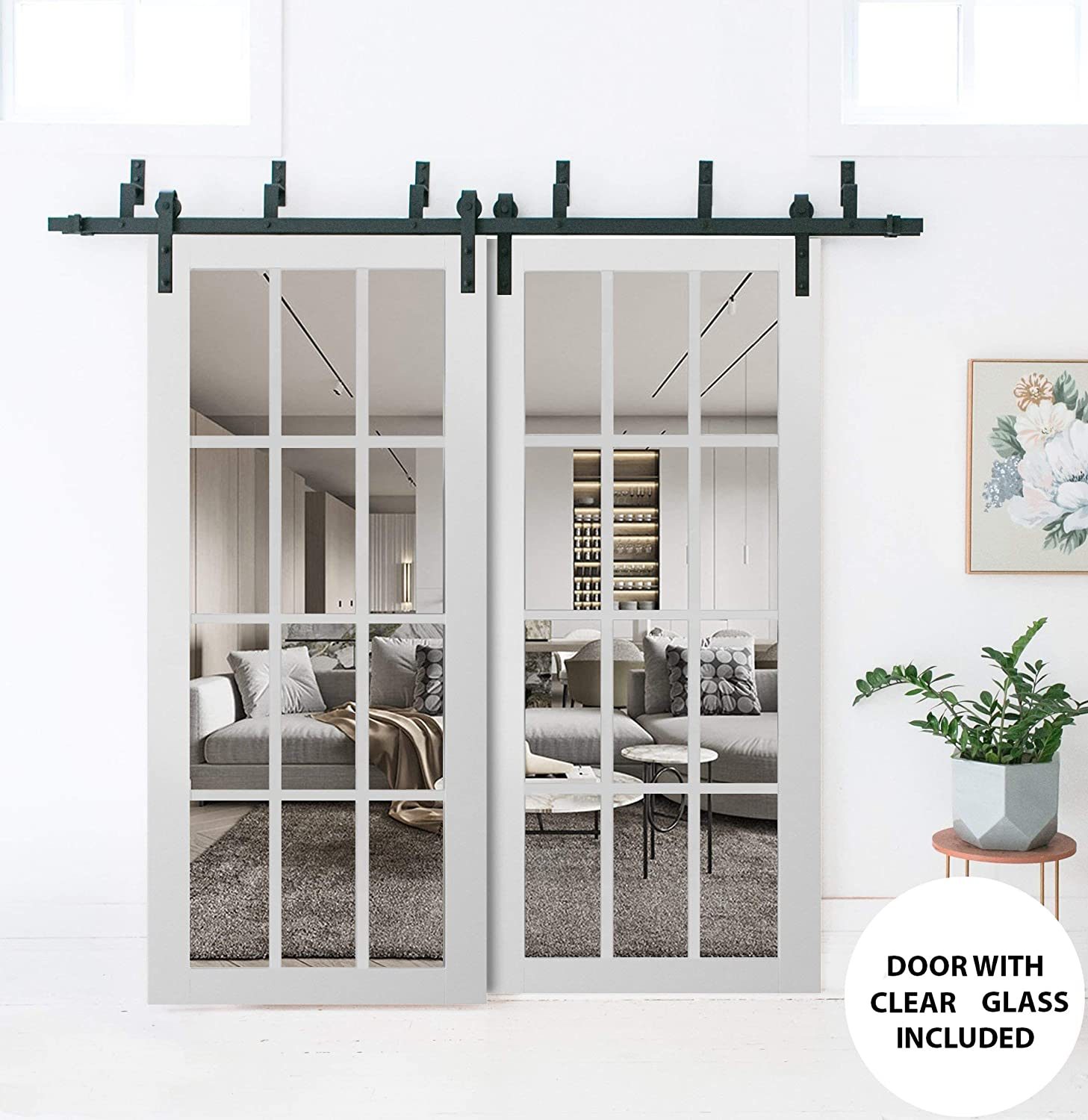 Matte White Oak Clear Glass Barn Sliding Doors with Hardware Kit
