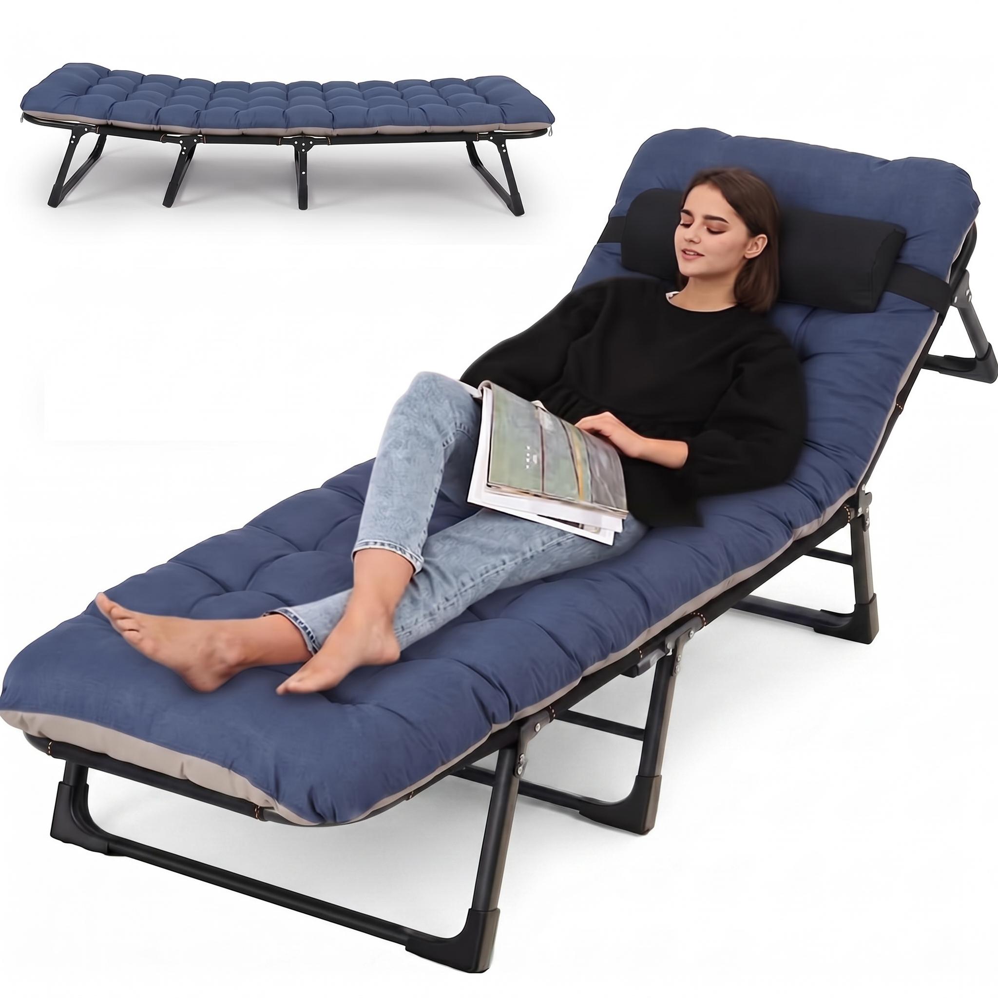 IdealHouse - 210 cm Foldable Camping Cot with Mattress Heavy-Duty Portable Folding Cot Bed with P...
