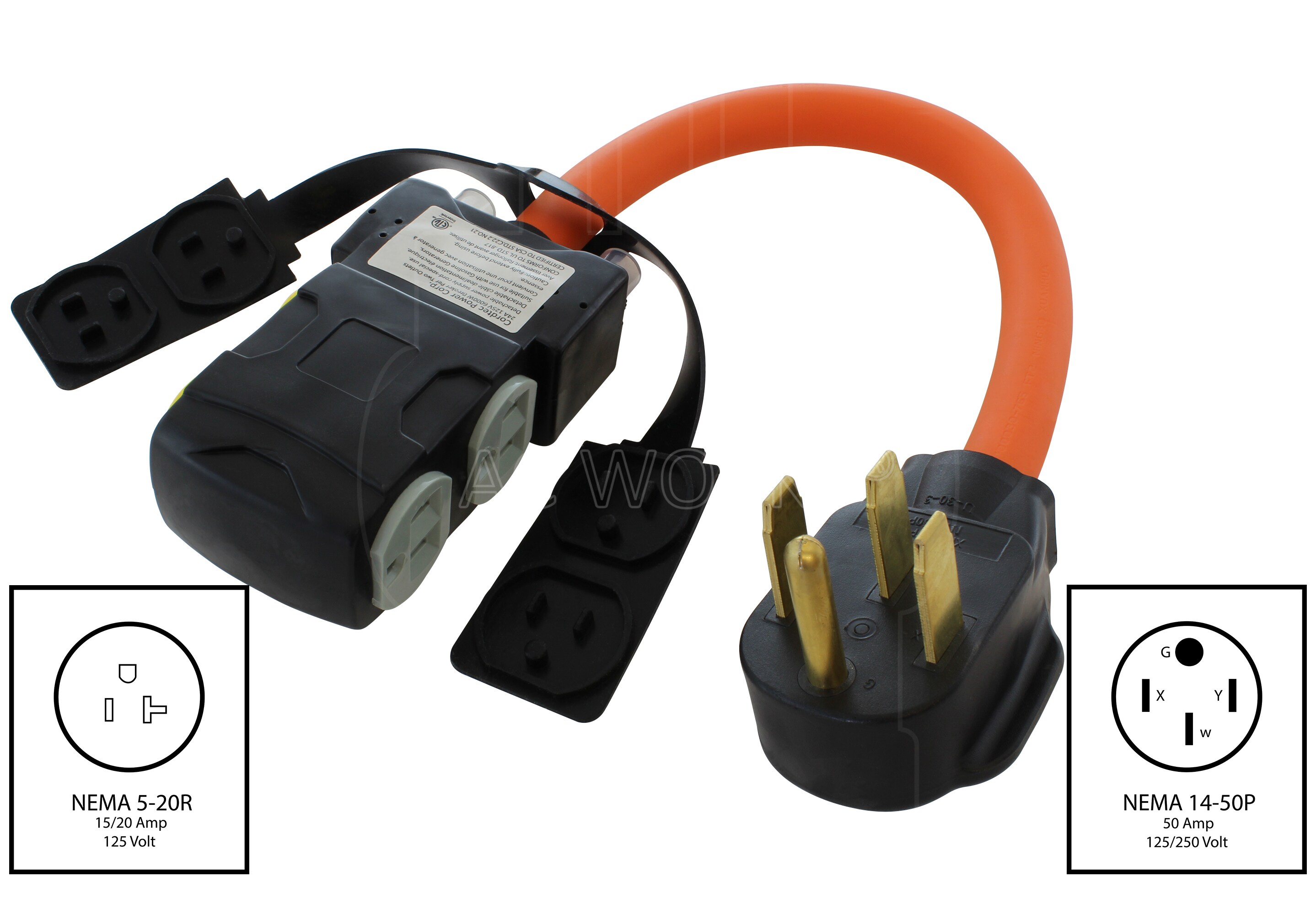 pad internettet Bugt AC WORKS 1.5ft NEMA 14-50P to Four NEMA 5-20R with Breakers 50-Amp 4-wire  To 3-wire Grounding Single To Four Orange Basic Flexible Adapter in the  Adapters & Splitters department at Lowes.com