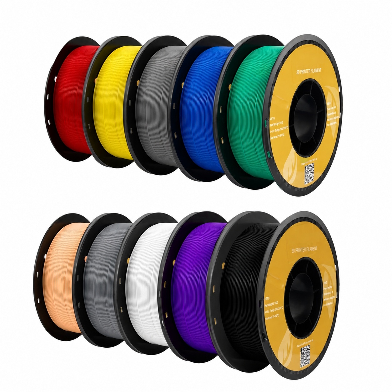 Etokfoks  Digital PETG 3D Printer Filament High Heat Resistance Strong Smooth Printing 10 Roll Pack Multicolor Set