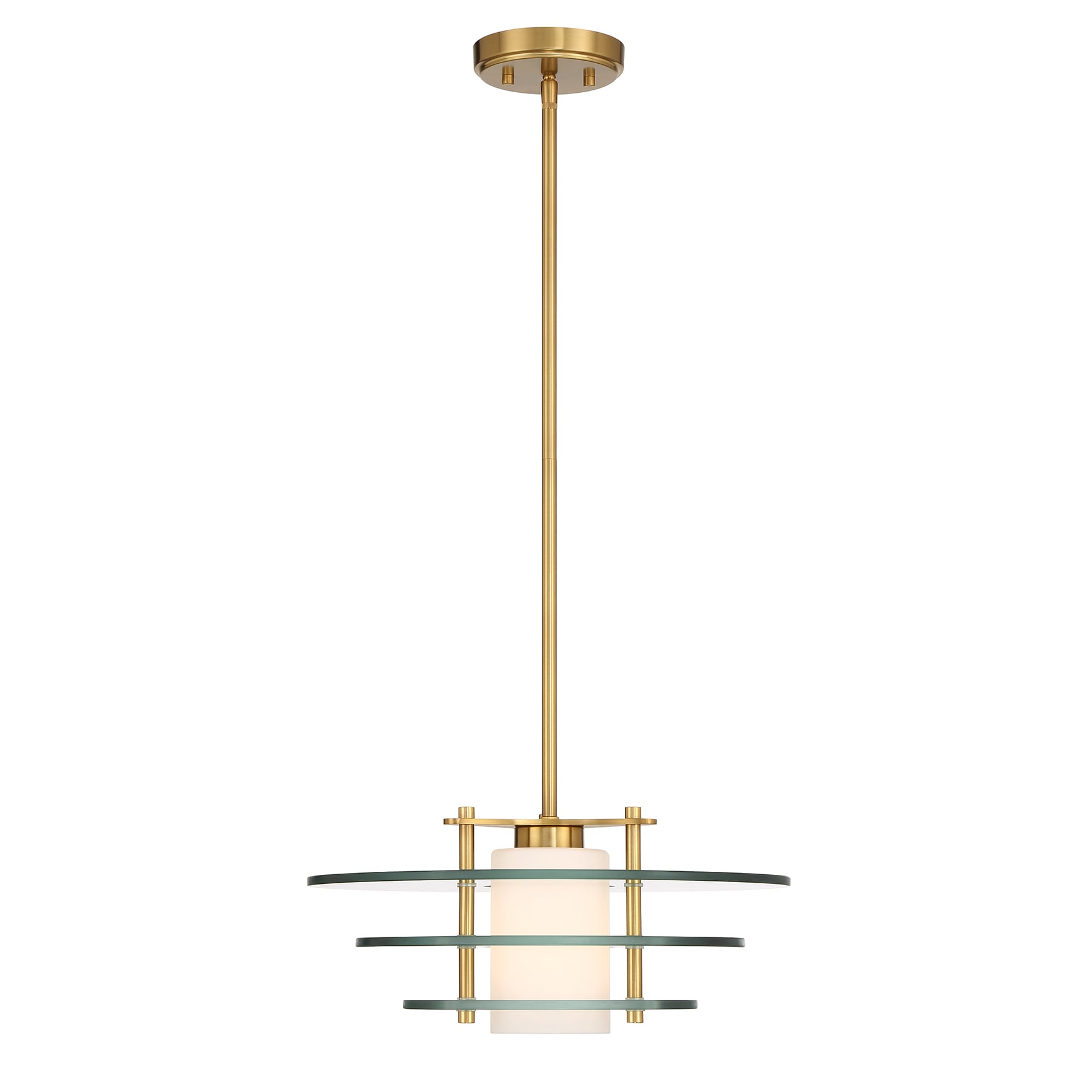 Savoy House 7-8604-1-322 Newell 1-Light Pendant in Warm Brass Warm Brass Mid-century Art glass Cone Medium Hanging Pendant light