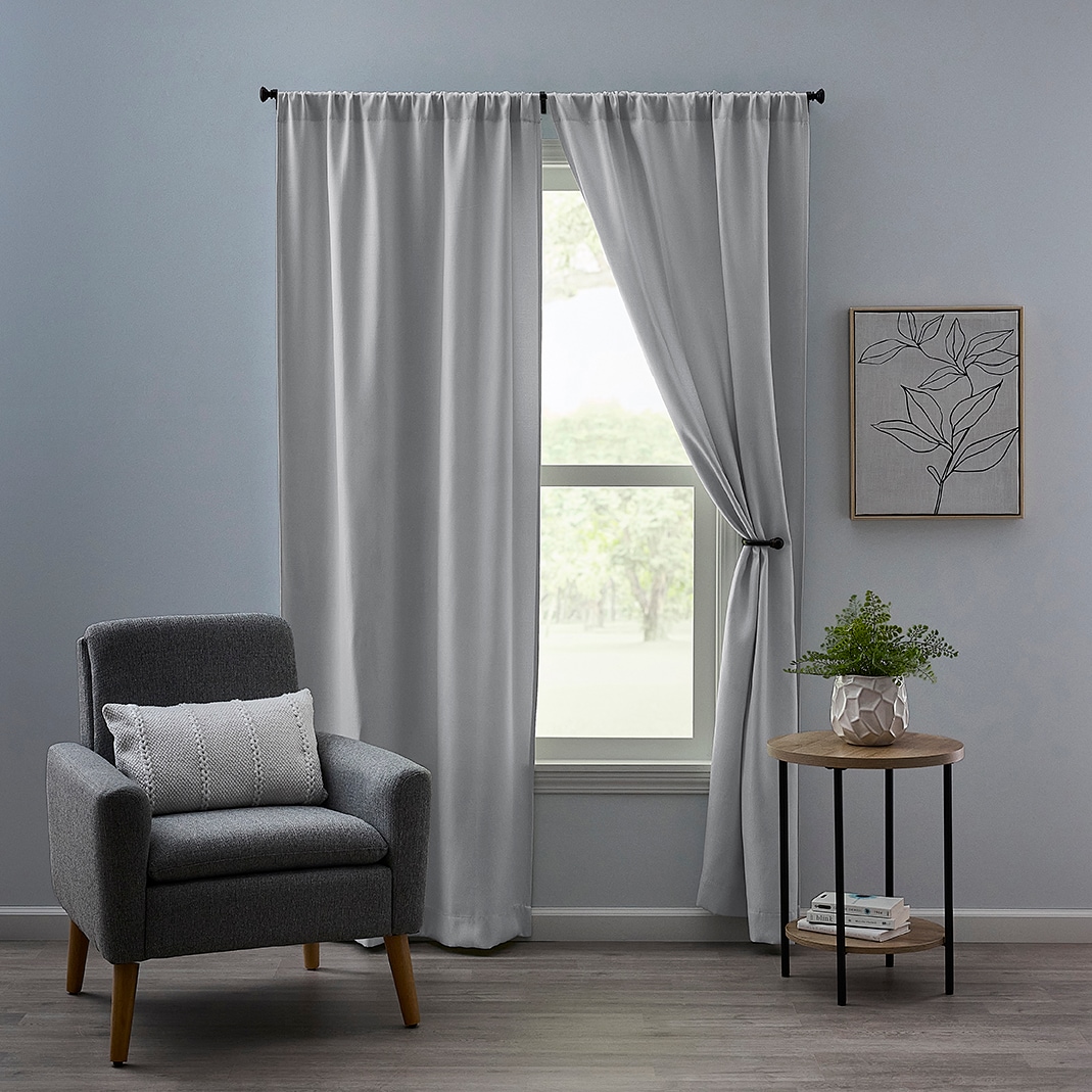 Style Selections YG202435-4 84-in Brilliant White Blackout Rod pocket Curtain panel pair