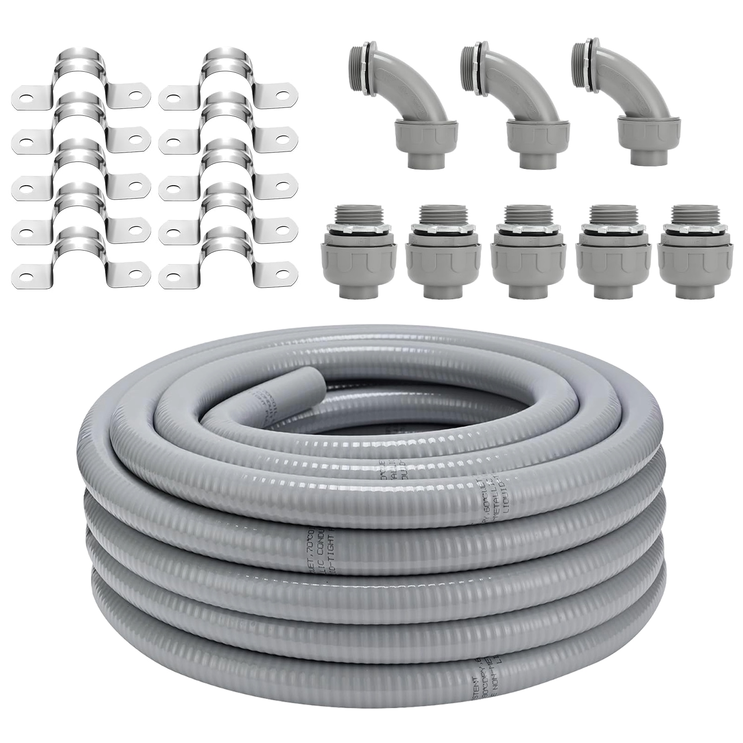 Etokfoks -  1 in 50 Ft Non Metallic Liquid Tight Flexible Conduit Connector Kit for LFNC B NPT St...
