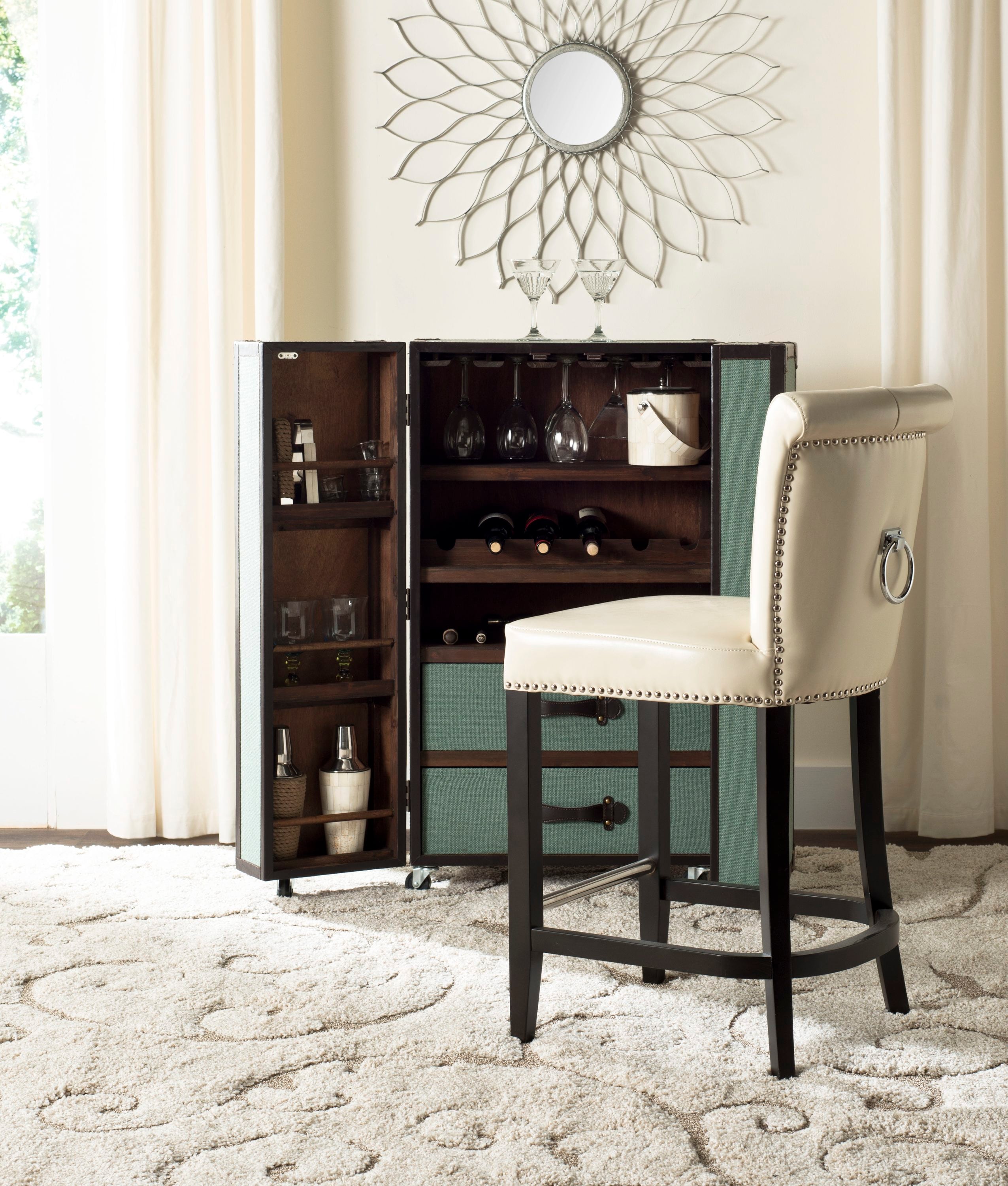 Espresso Birchwood and Flat Cream Bicast Leather Counter Stool