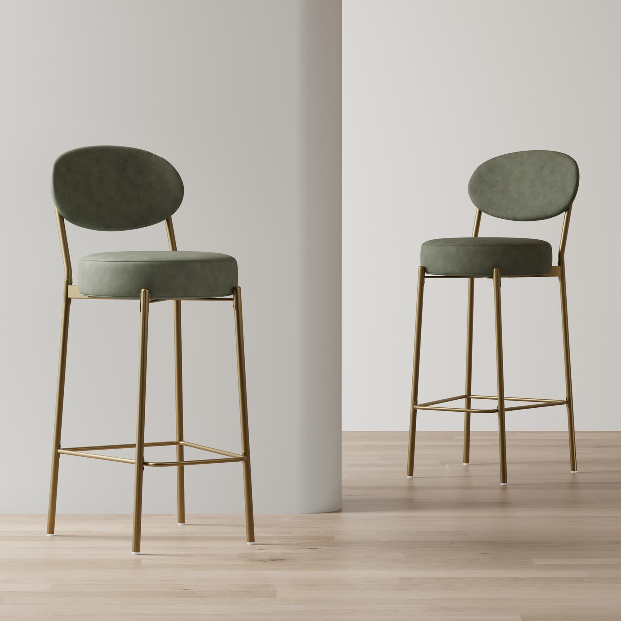 Clihome Green 41.34-in H Bar height Upholstered Metal Bar Stool 2 -Pack