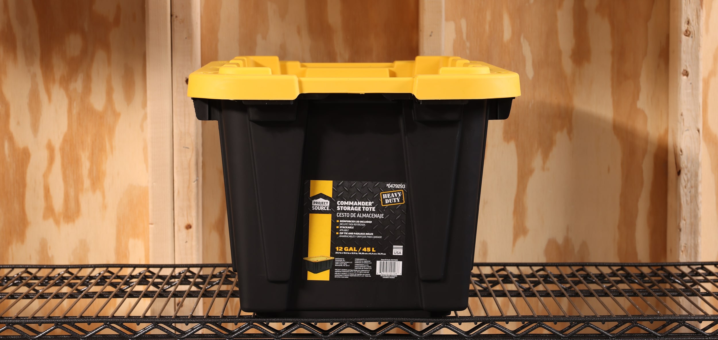 Project Source Commander Medium 15-Gallons (60-Quart) Black and Yellow Tote  with Standard Snap Lid in the Plastic Storage Containers department at