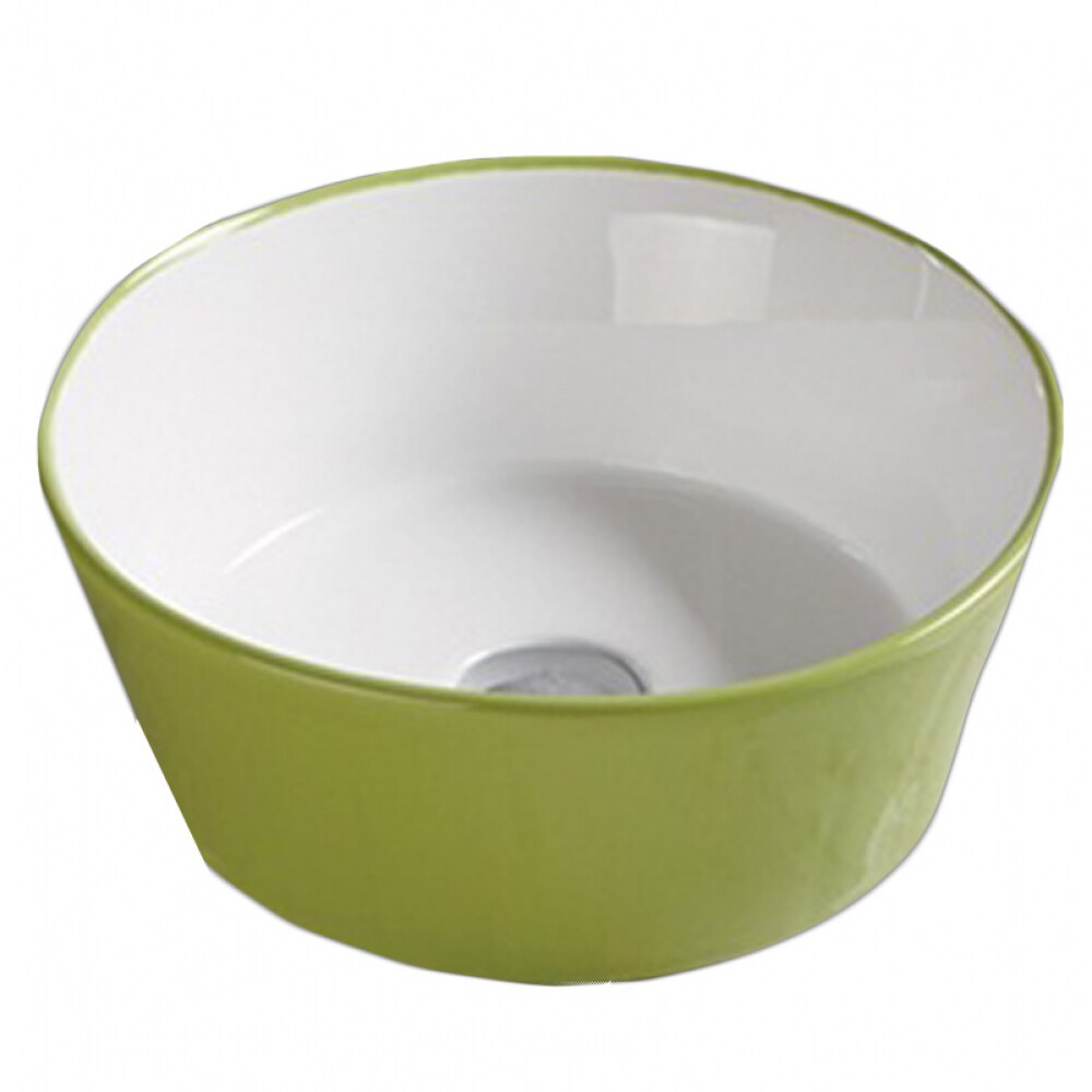 American Imaginations AI-27835 Olive-white Ceramic Vessel Round Transitional Bathroom Sink (14.09-in x 14.09-in)