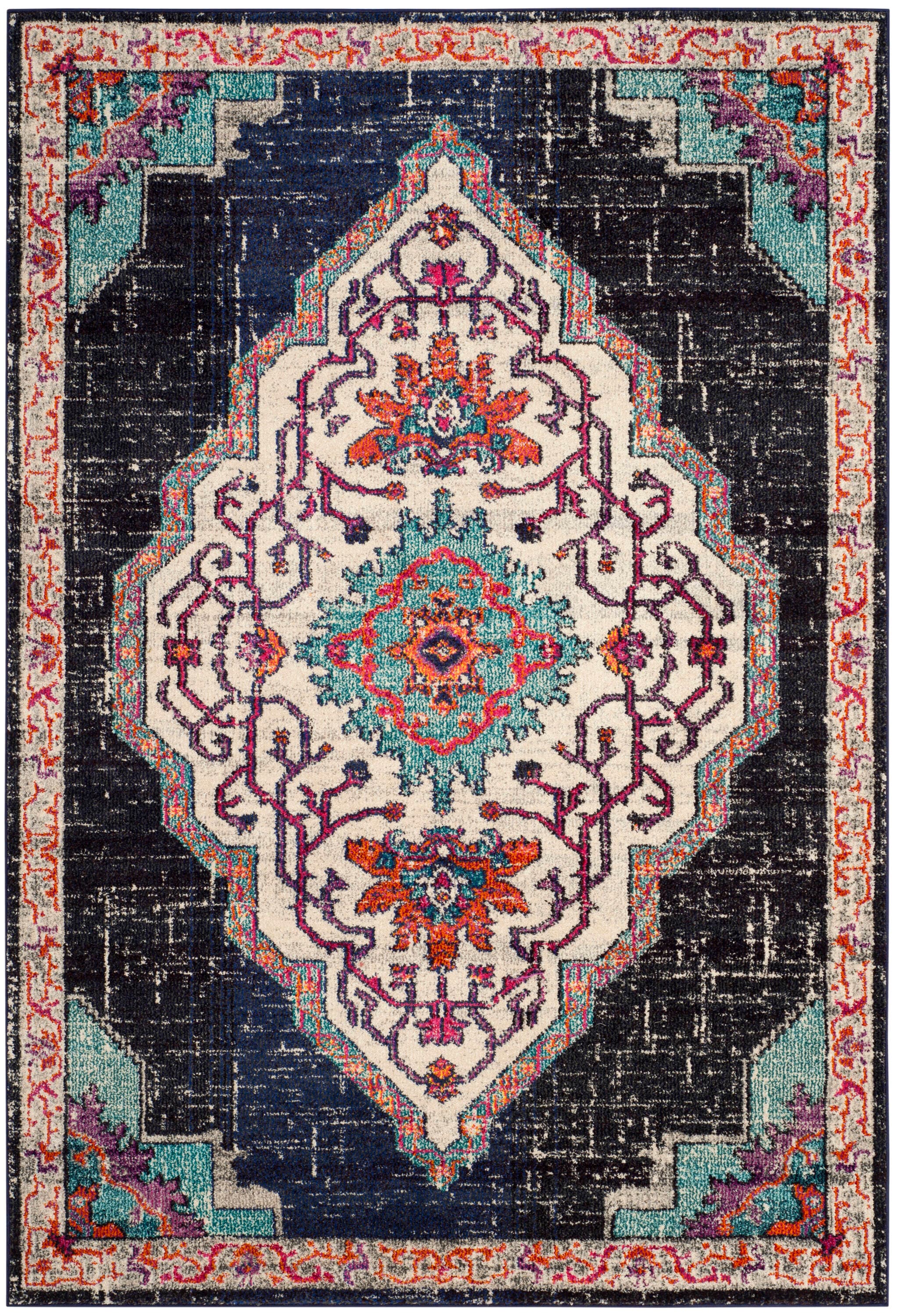 Monaco Luxe Black & Blue Synthetic 54"x16" Boho-Chic Area Rug
