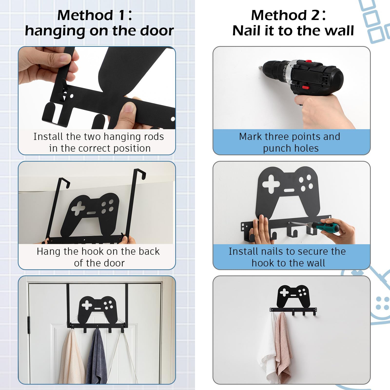 Misopily Game Over The Door Hooks Gamer Bathroom Decor Gamepad Hanger ...