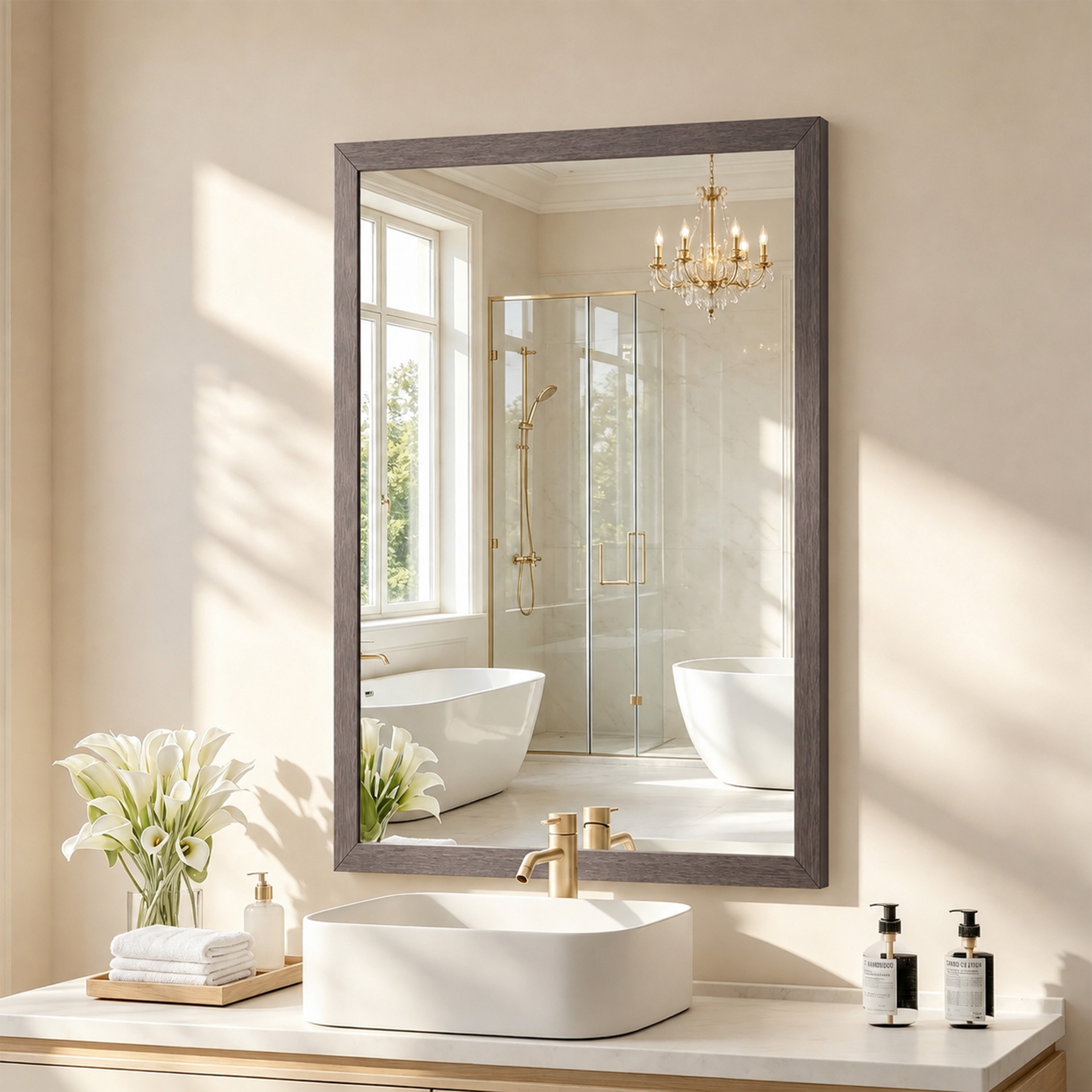 Velusian 22 in. W x 30 in. H Rectangular Aluminum Alloy Framed and Tempered Glass Wall Bathroom Vanity Mirror in Dark Brown