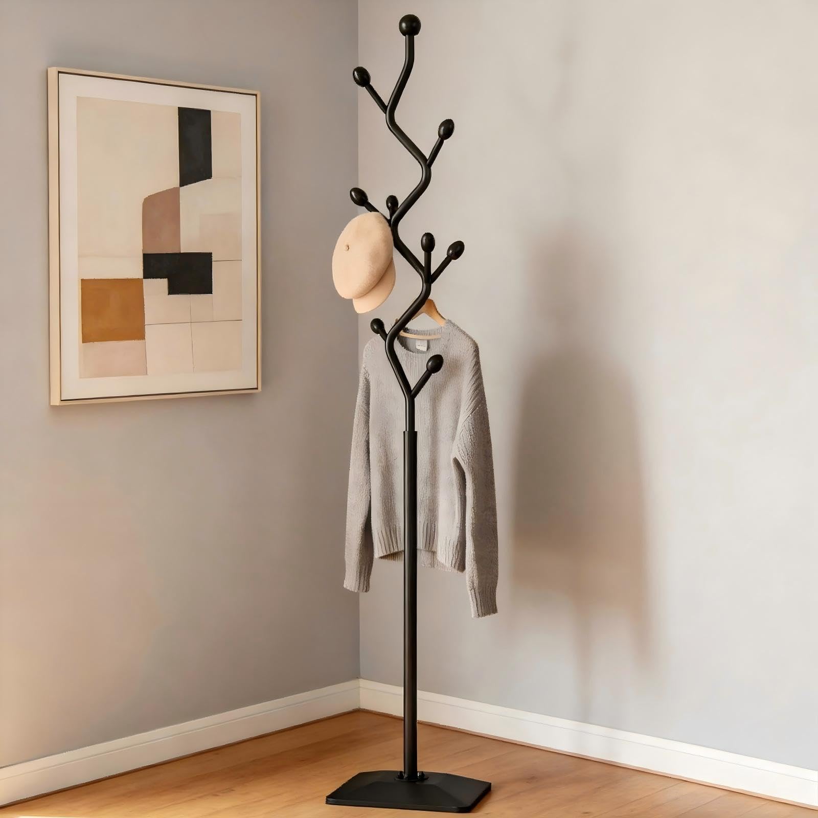 Ahfiwaso Freestanding Metal Tree Coat Rack Stand with Multiple Hooks ...