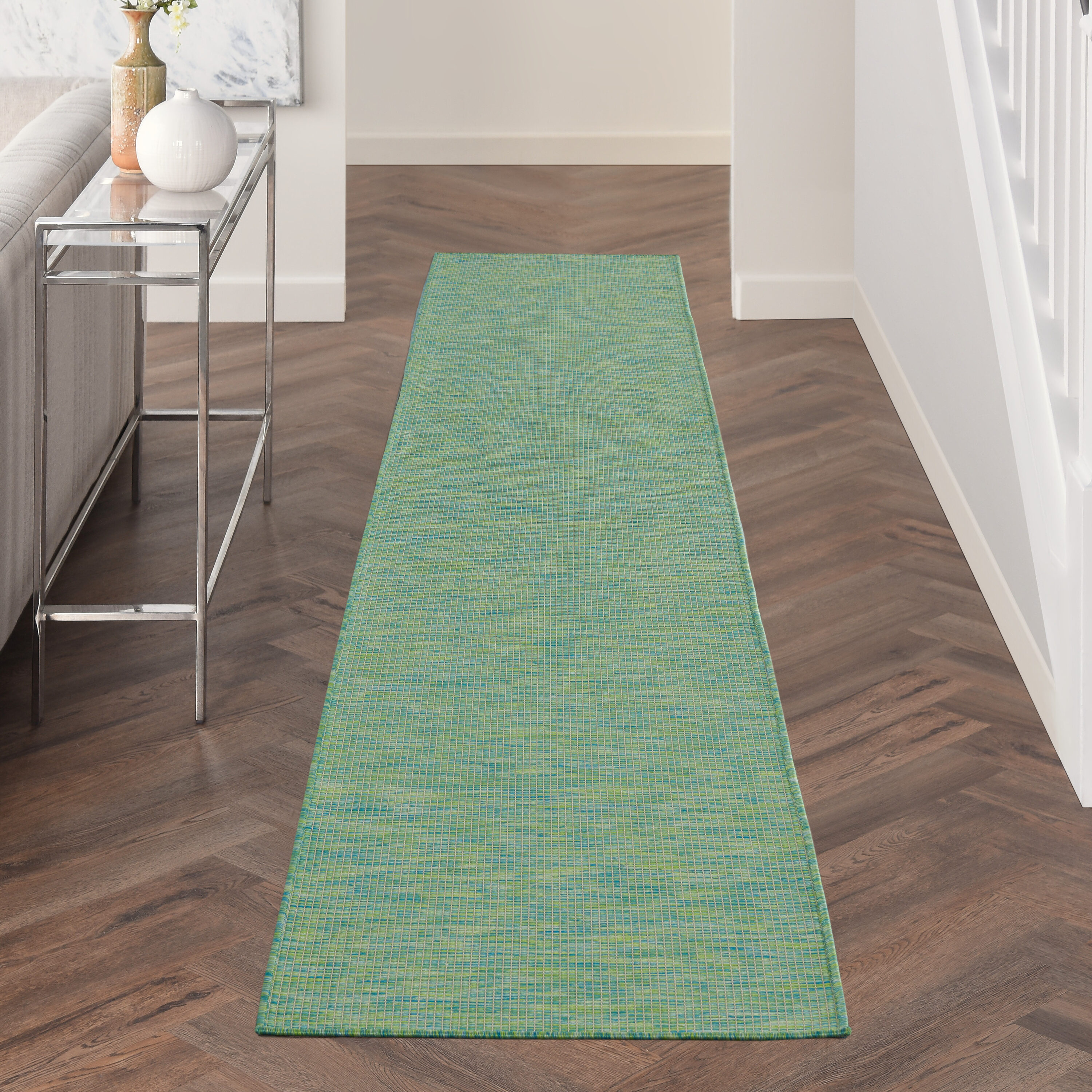 Nourison 99446790484 Positano 2 x 12 (ft) Loomed Polypropylene Blue/Green Rectangular Indoor/Outdoor Solid Runner rug