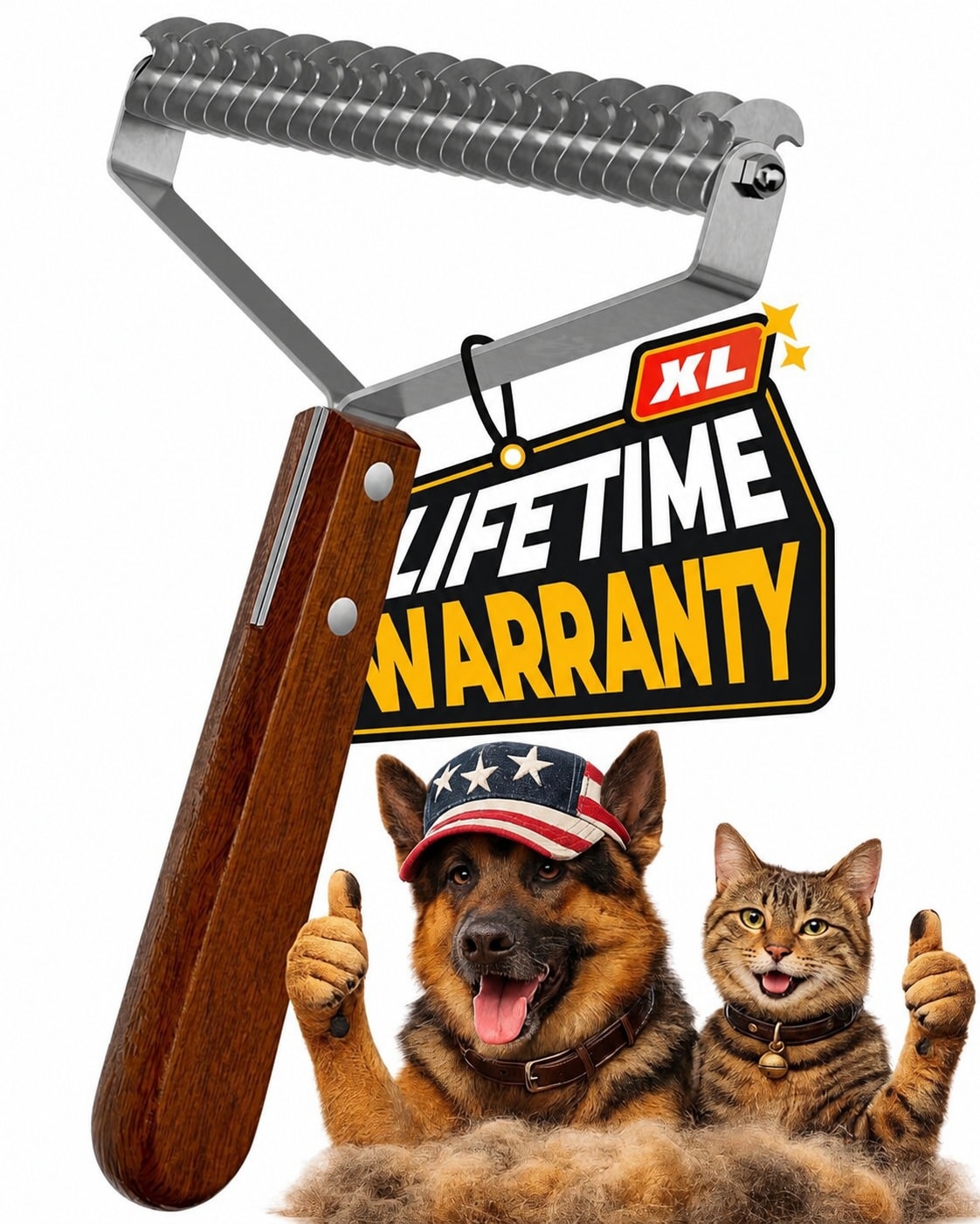 ITOPFOX  Extra Large Two Sided Undercoat Rake for Dogs and Cats Grooming Brush for Shedding and Dematting Medium to Long Haired Pets with Wooden