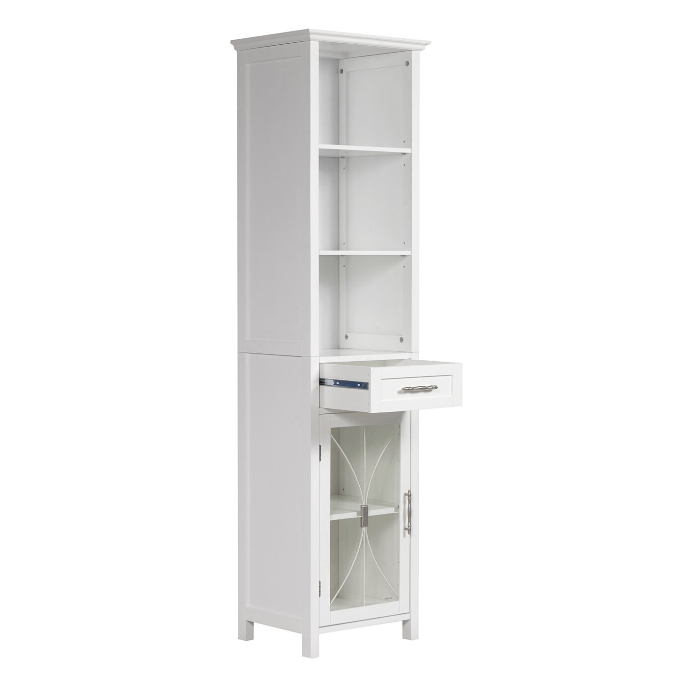 Alaterre Furniture Dorset Bathroom Storage Tower with Open Upper Shelves and Lower Cabinet