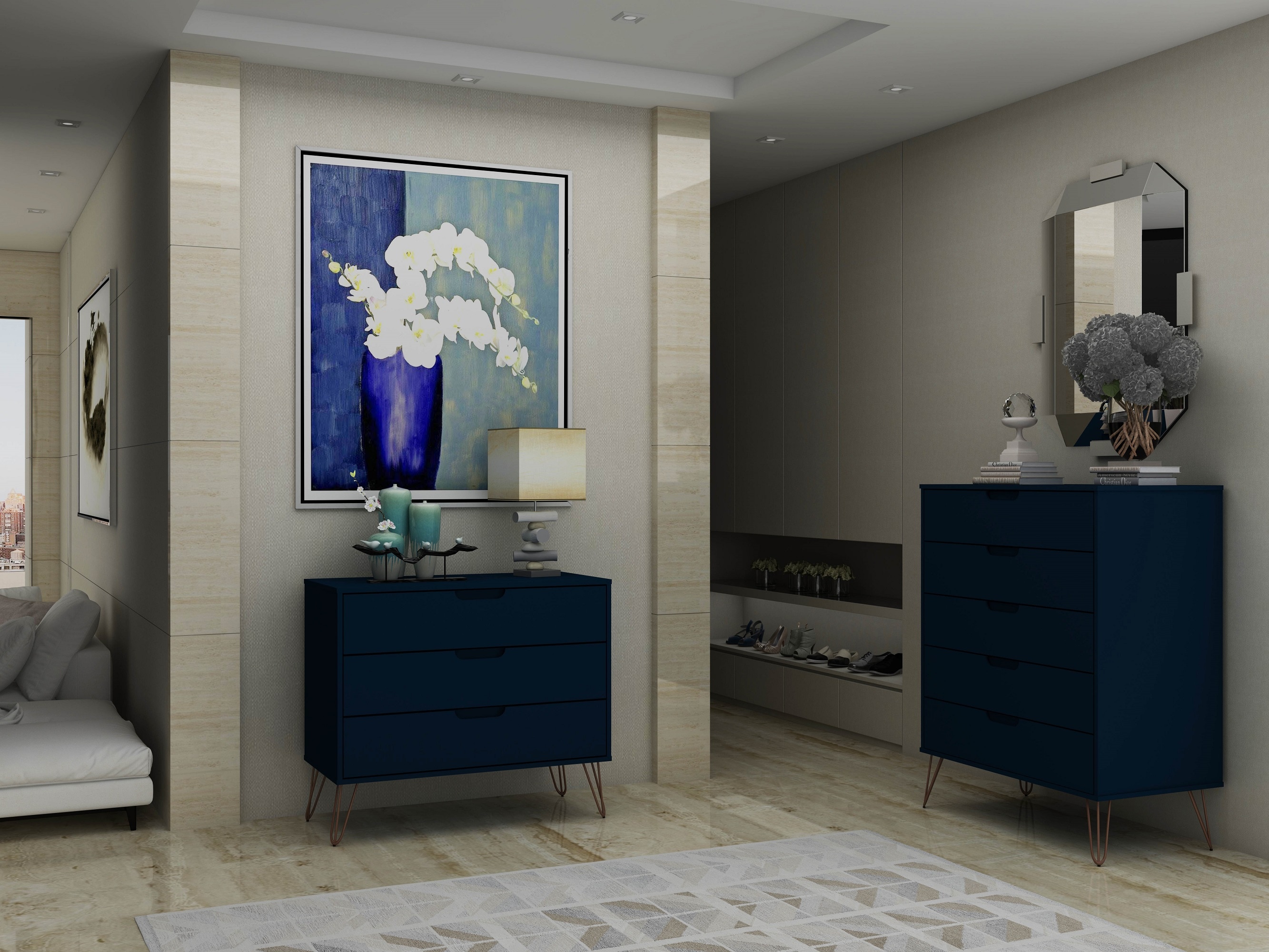 Manhattan Comfort Rockefeller Tatiana Midnight Blue 8 -Drawer 35.31-in W Standard dresser
